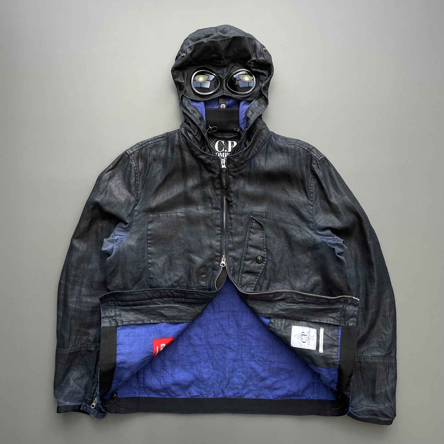 C.P. Company Black & Blue C(hi)LINO Linen Detachable Hood Goggle Jacket