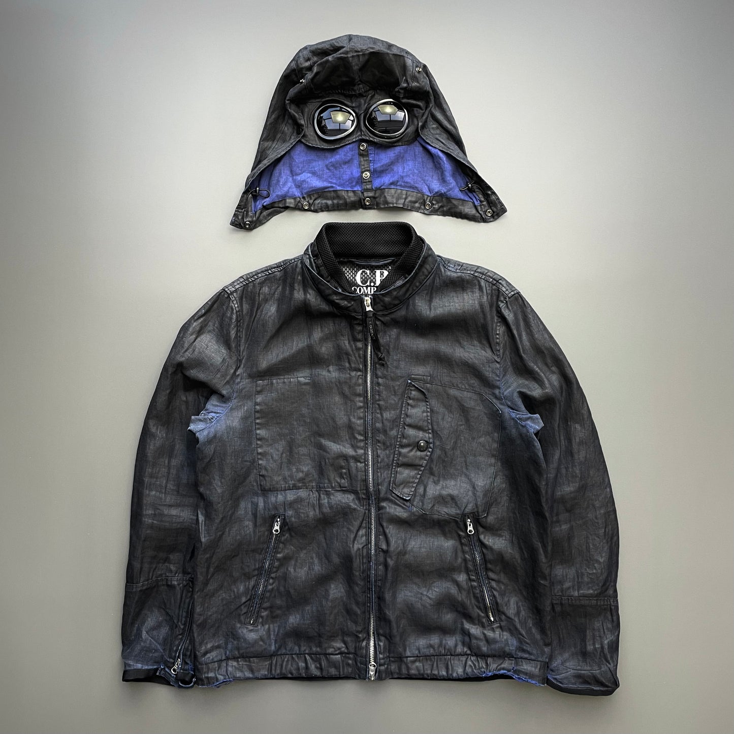 C.P. Company Black & Blue C(hi)LINO Linen Detachable Hood Goggle Jacket