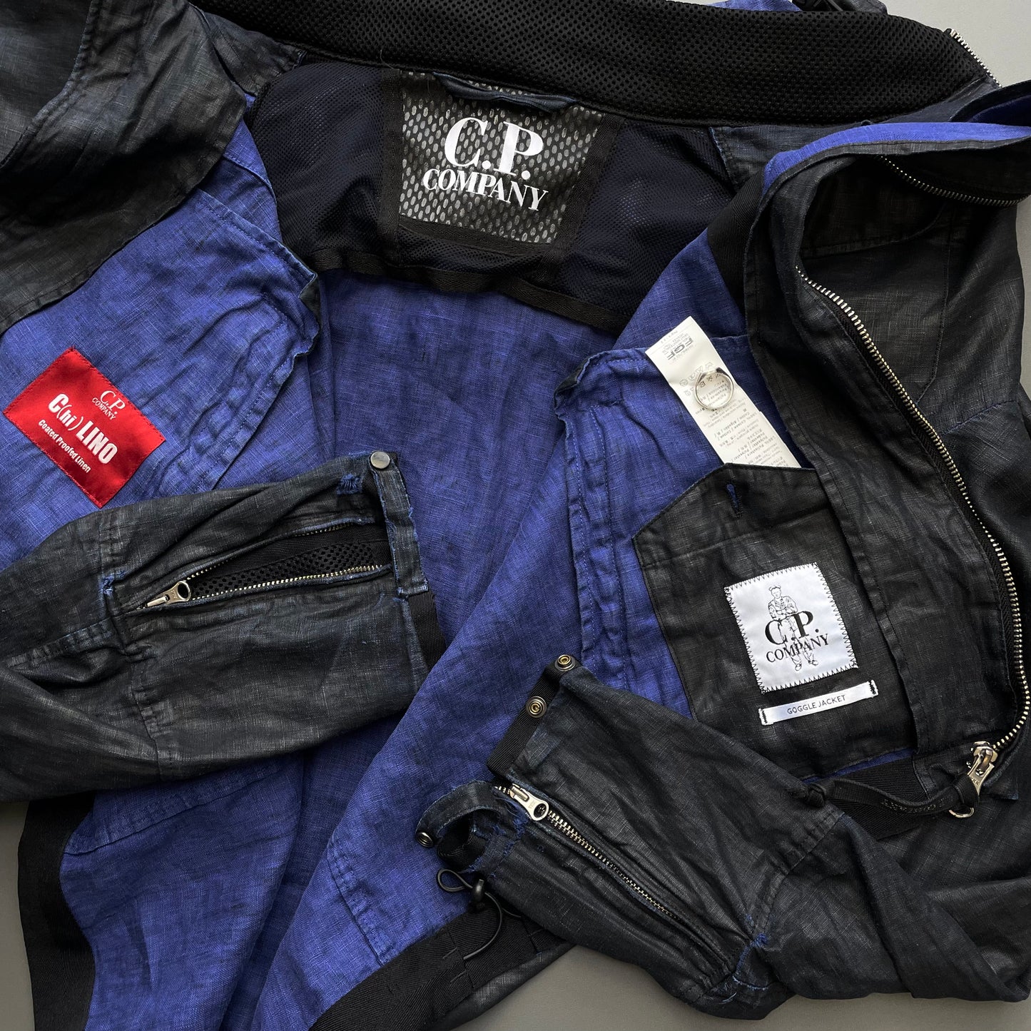 C.P. Company Black & Blue C(hi)LINO Linen Detachable Hood Goggle Jacket