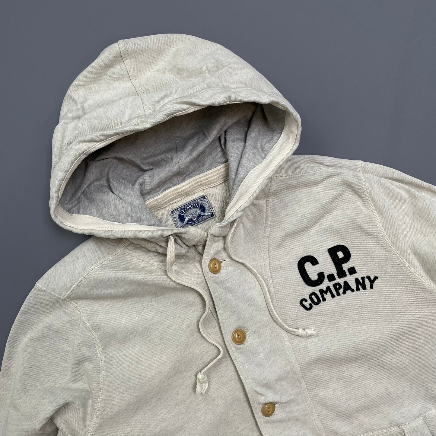 C.P. Company Grey Two-Tone Athletic Button-Up Hoodie