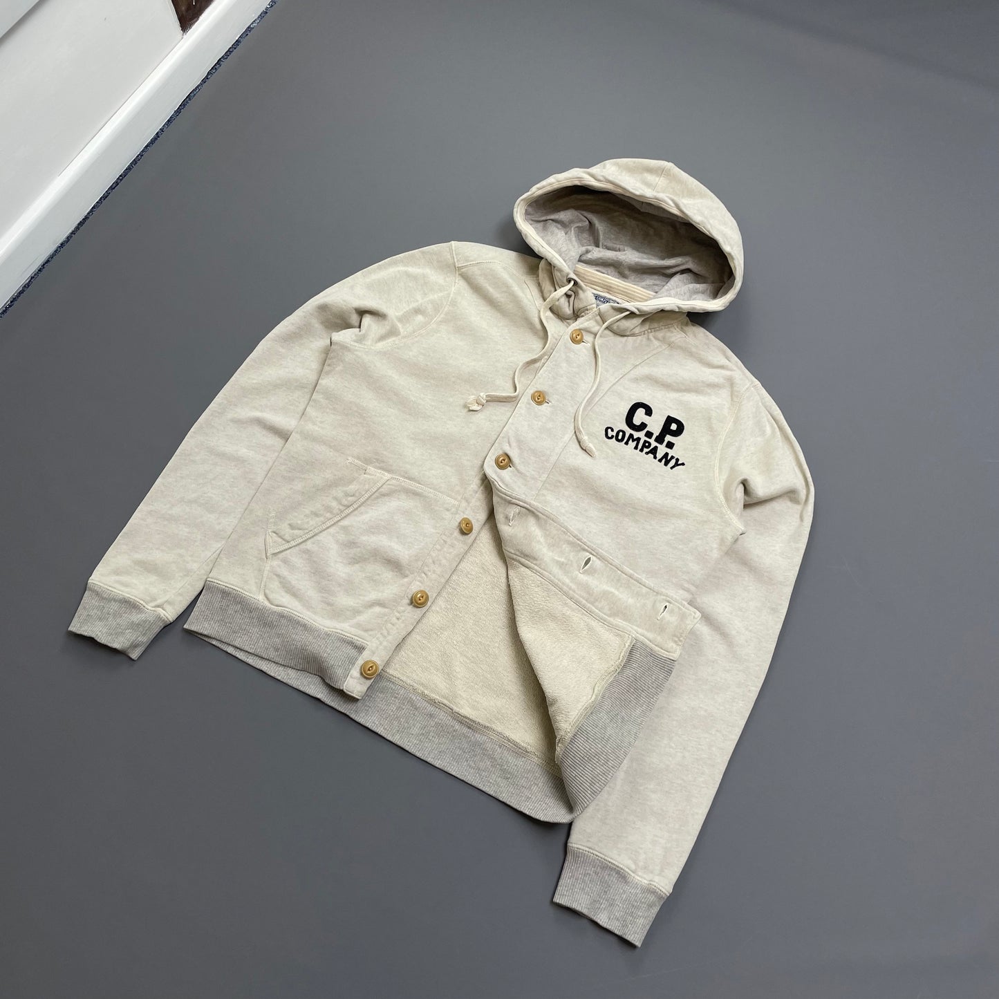 C.P. Company Grey Two-Tone Athletic Button-Up Hoodie