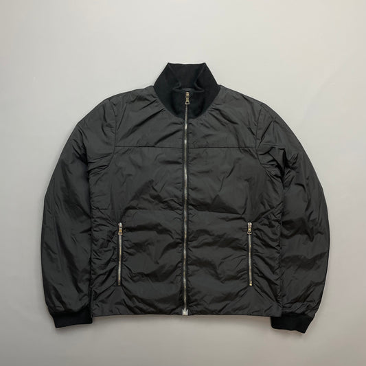 Prada Sport Black 2006 Leather Tab Nylon Padded Harrington Jacket
