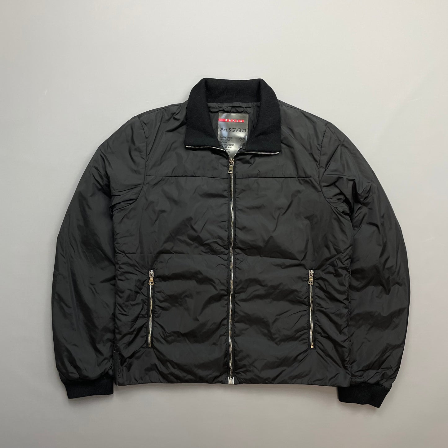 Prada Sport Black 2006 Leather Tab Nylon Padded Harrington Jacket