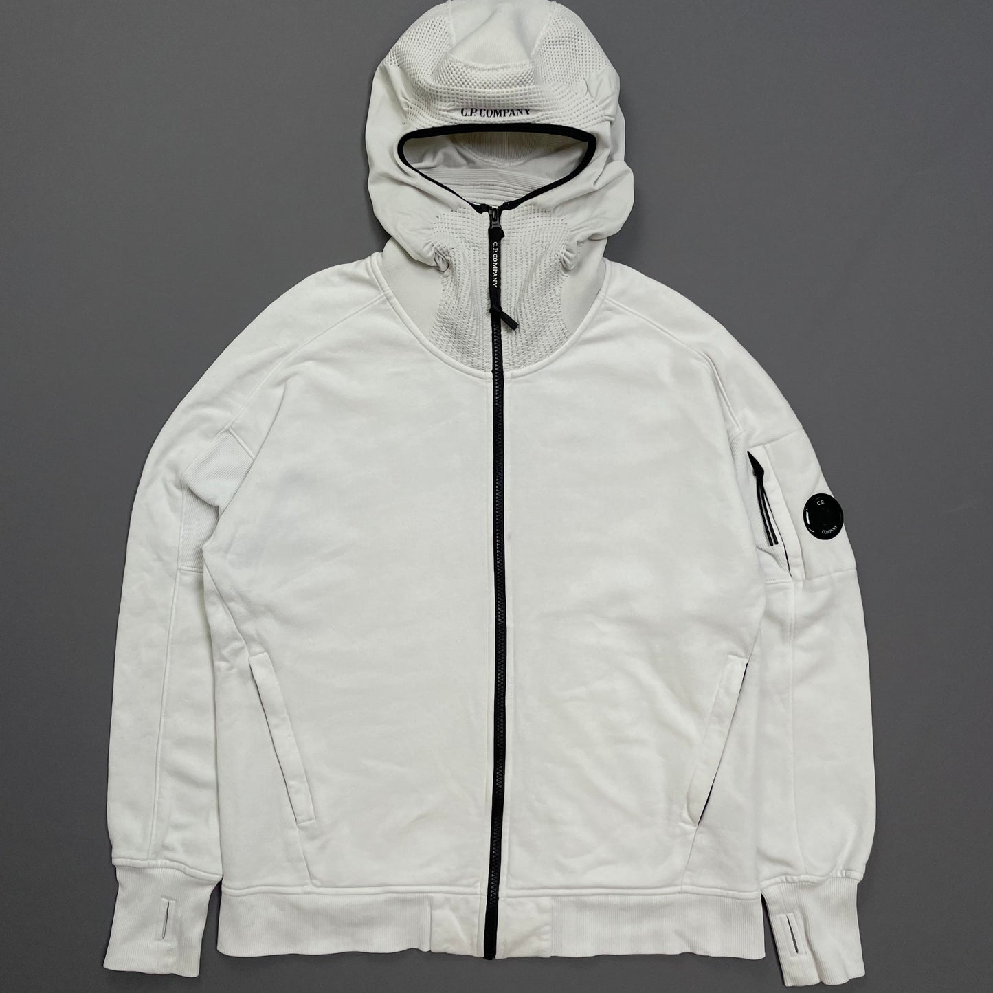 C.P. Company White Technical Balaclava Lens Hoodie