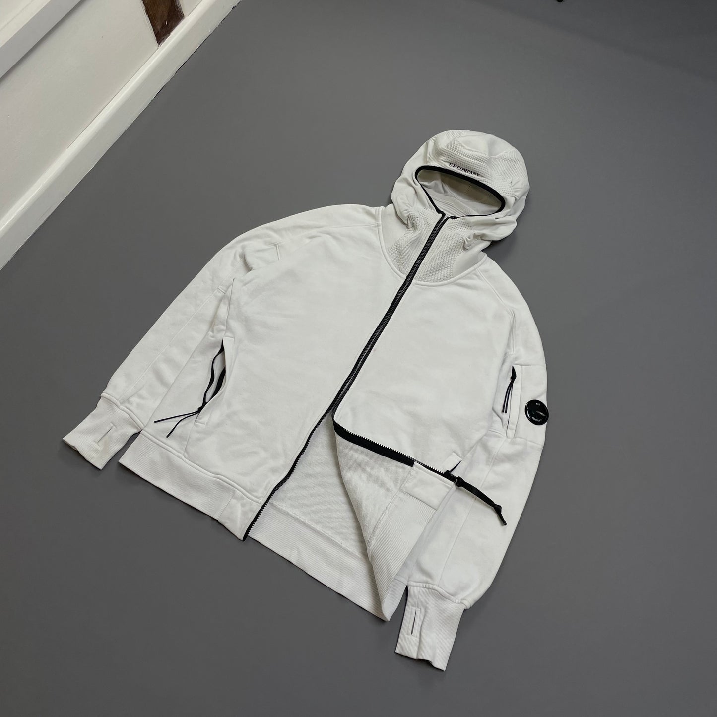 C.P. Company White Technical Balaclava Lens Hoodie