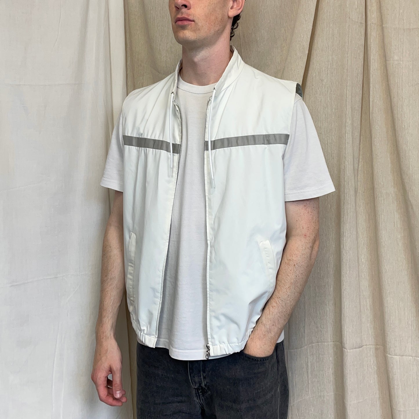 Prada Cream White & Grey 2009 Windstopper Toggle-Collar Gilet Vest