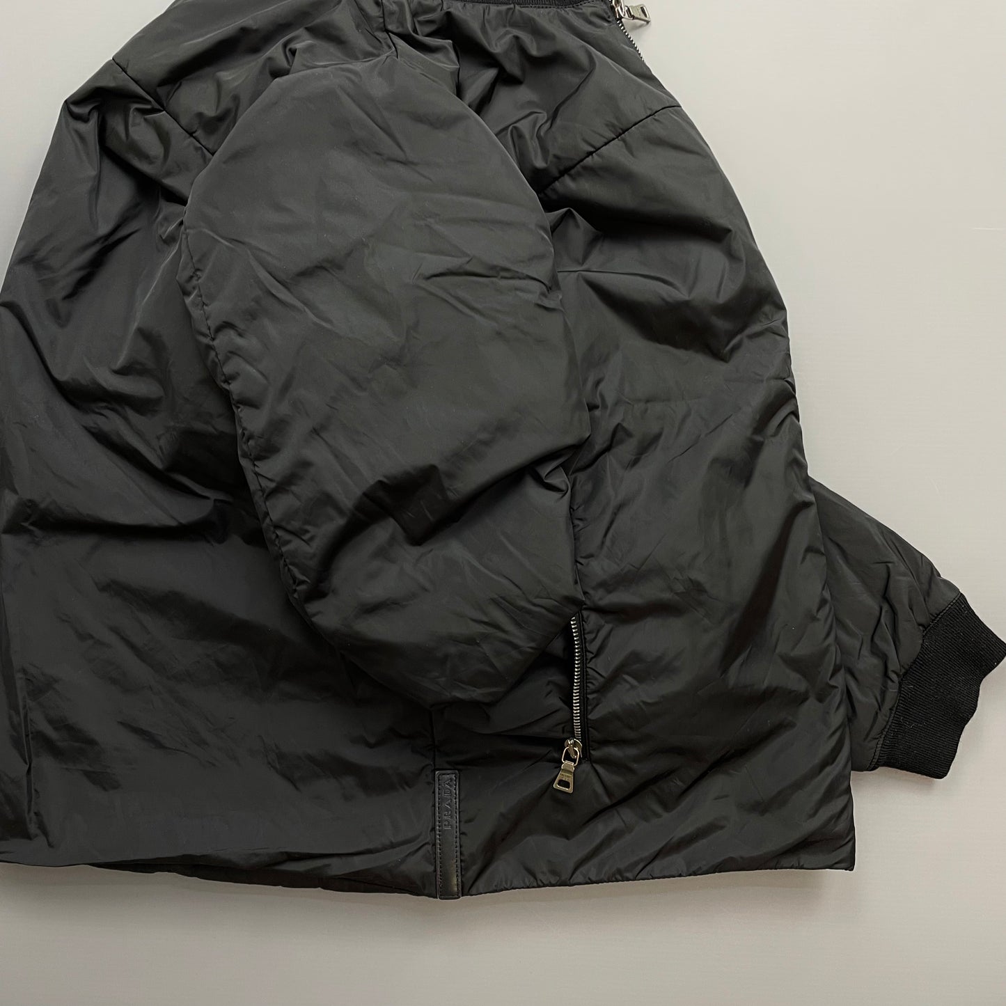Prada Sport Black 2006 Leather Tab Nylon Padded Harrington Jacket