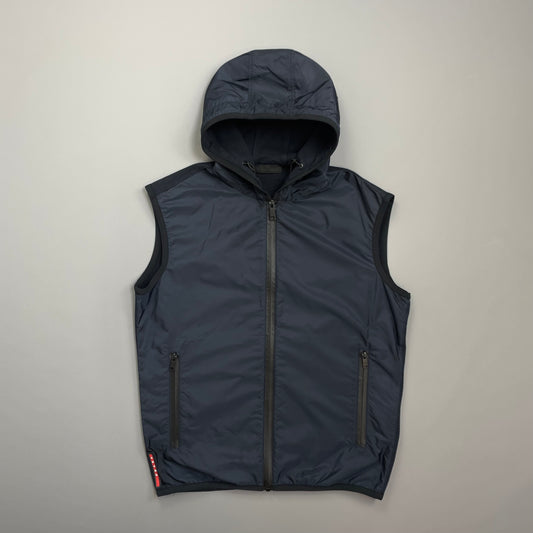 Prada Sport Navy 2018 Nylon Panelled Hooded Gilet Vest