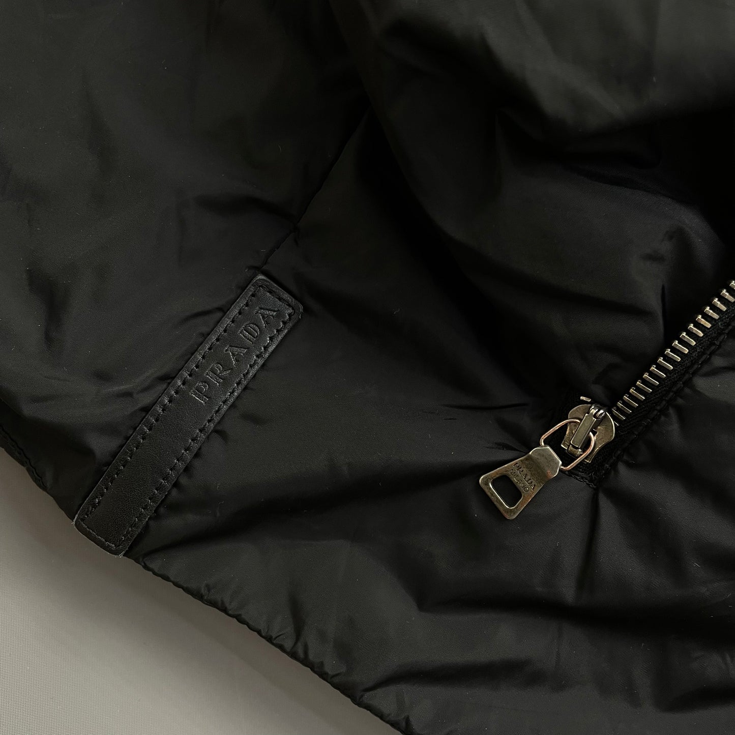 Prada Sport Black 2006 Leather Tab Nylon Padded Harrington Jacket