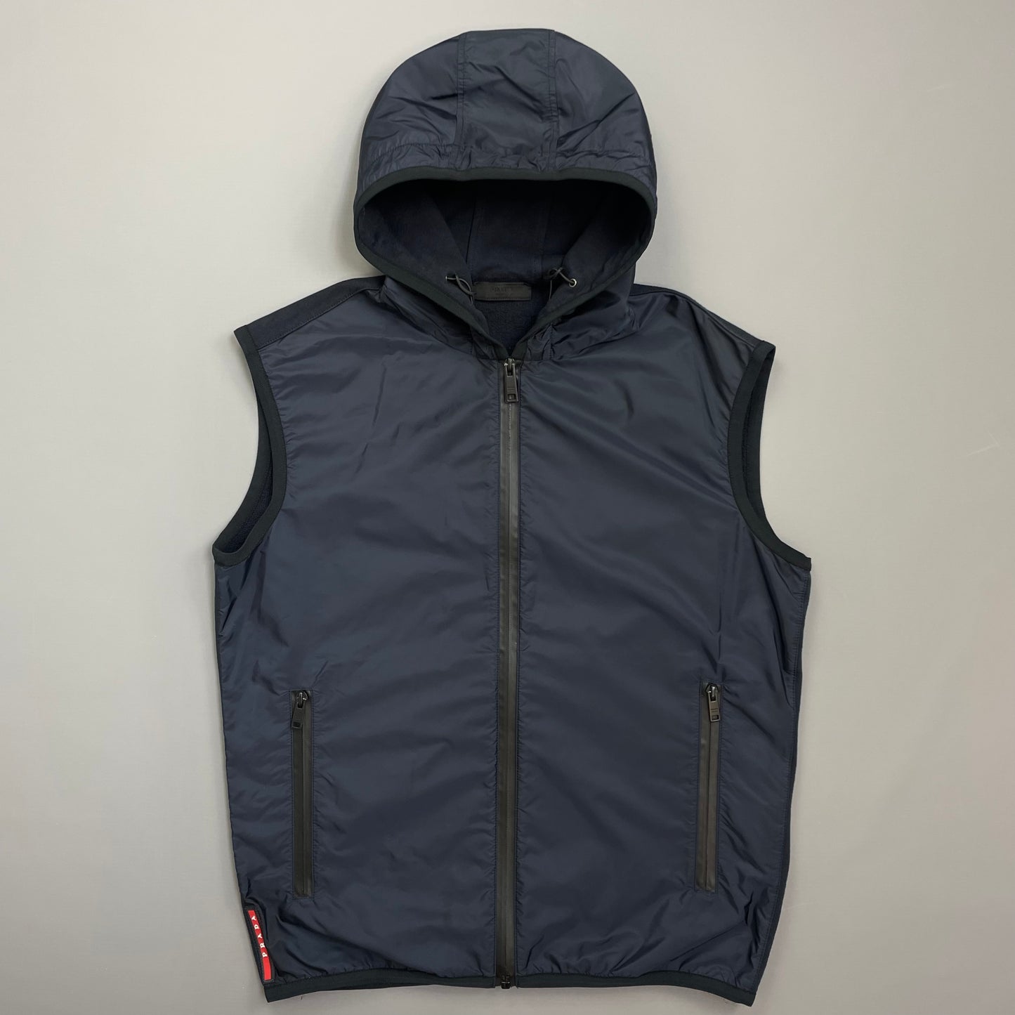 Prada Sport Navy 2018 Nylon Panelled Hooded Gilet Vest