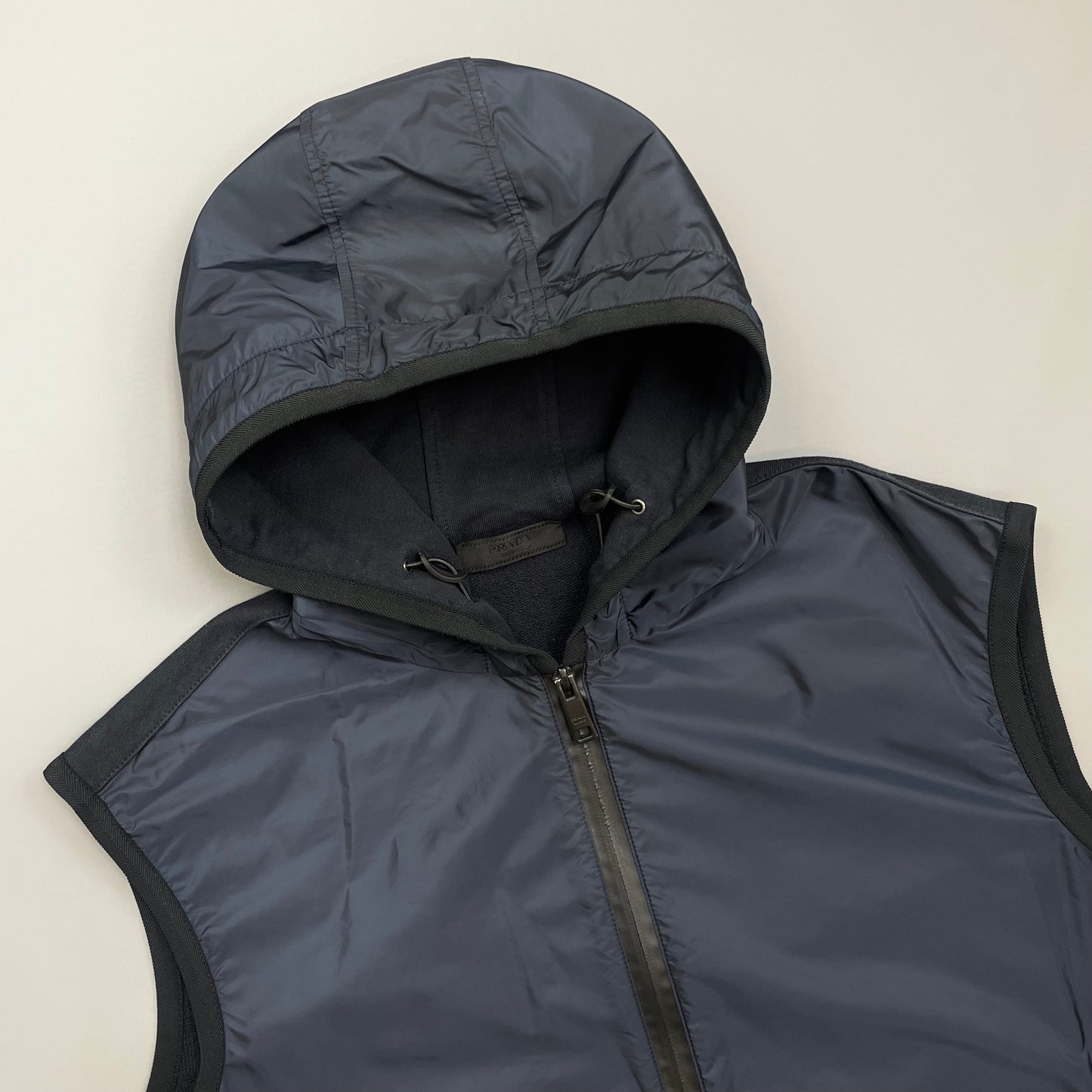 Prada Sport Navy 2018 Nylon Panelled Hooded Gilet Vest