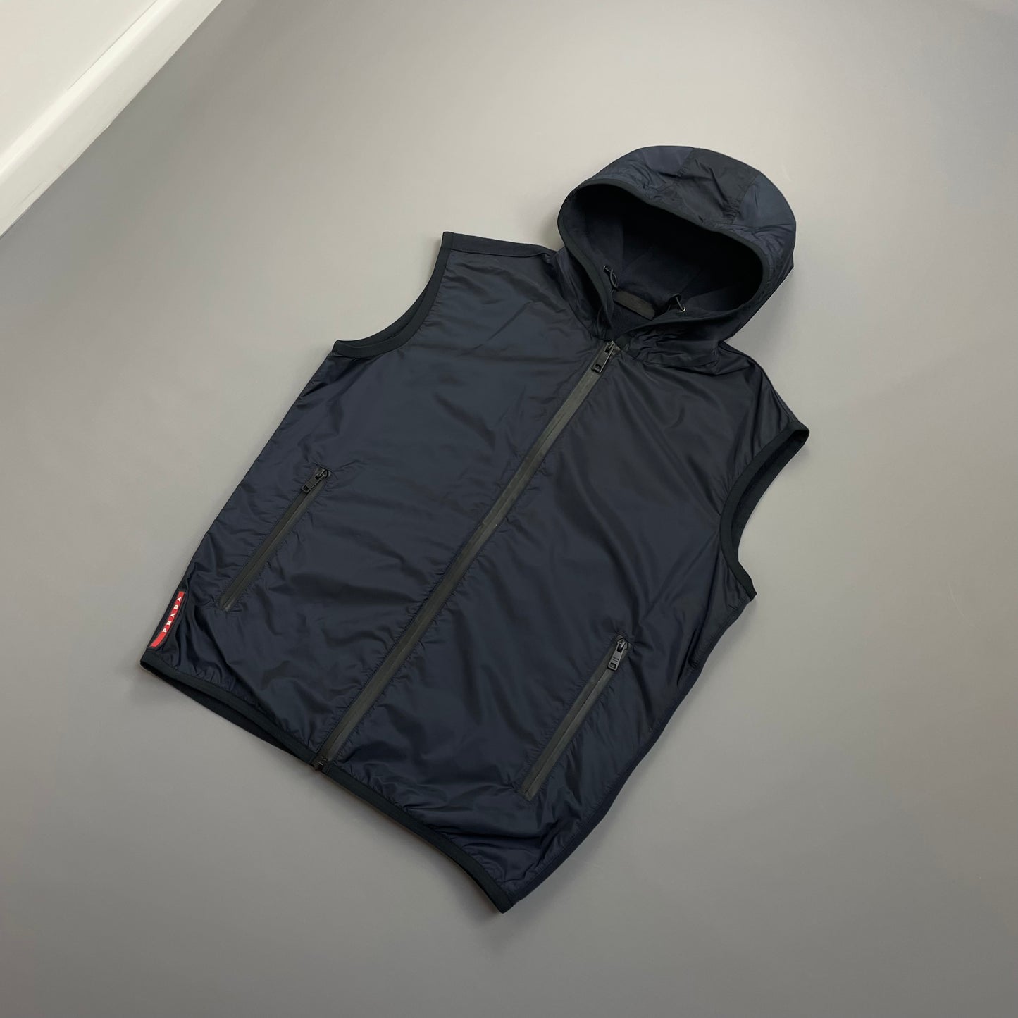 Prada Sport Navy 2018 Nylon Panelled Hooded Gilet Vest