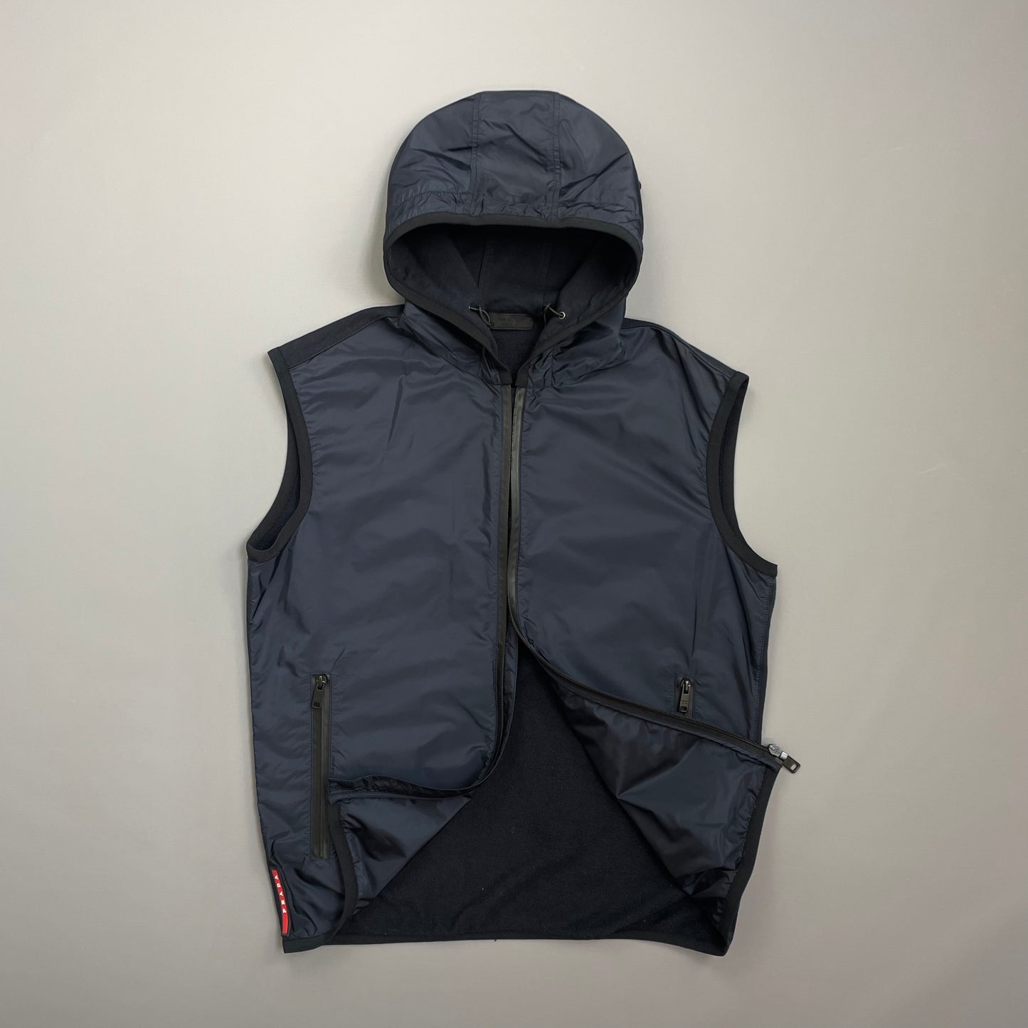 Prada Sport Navy 2018 Nylon Panelled Hooded Gilet Vest