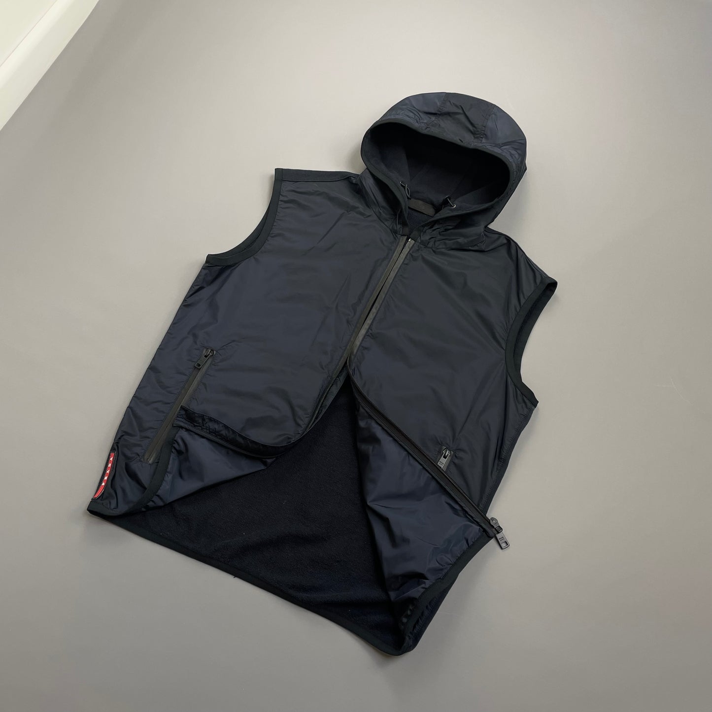 Prada Sport Navy 2018 Nylon Panelled Hooded Gilet Vest