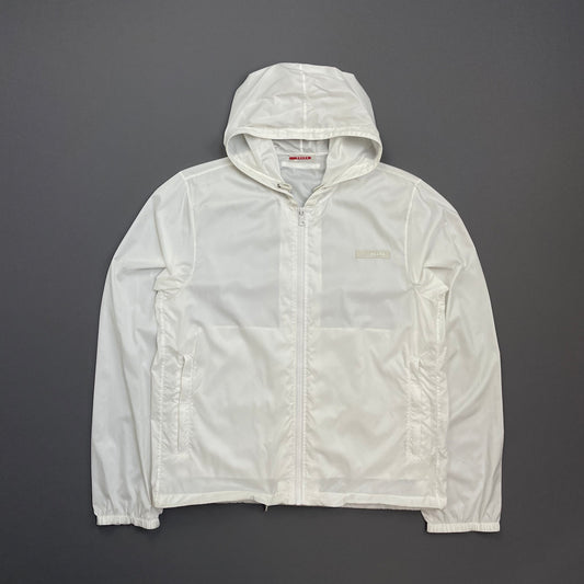 Prada Sport White 2007 Lightweight Nylon Hooded Windbreaker Jacket