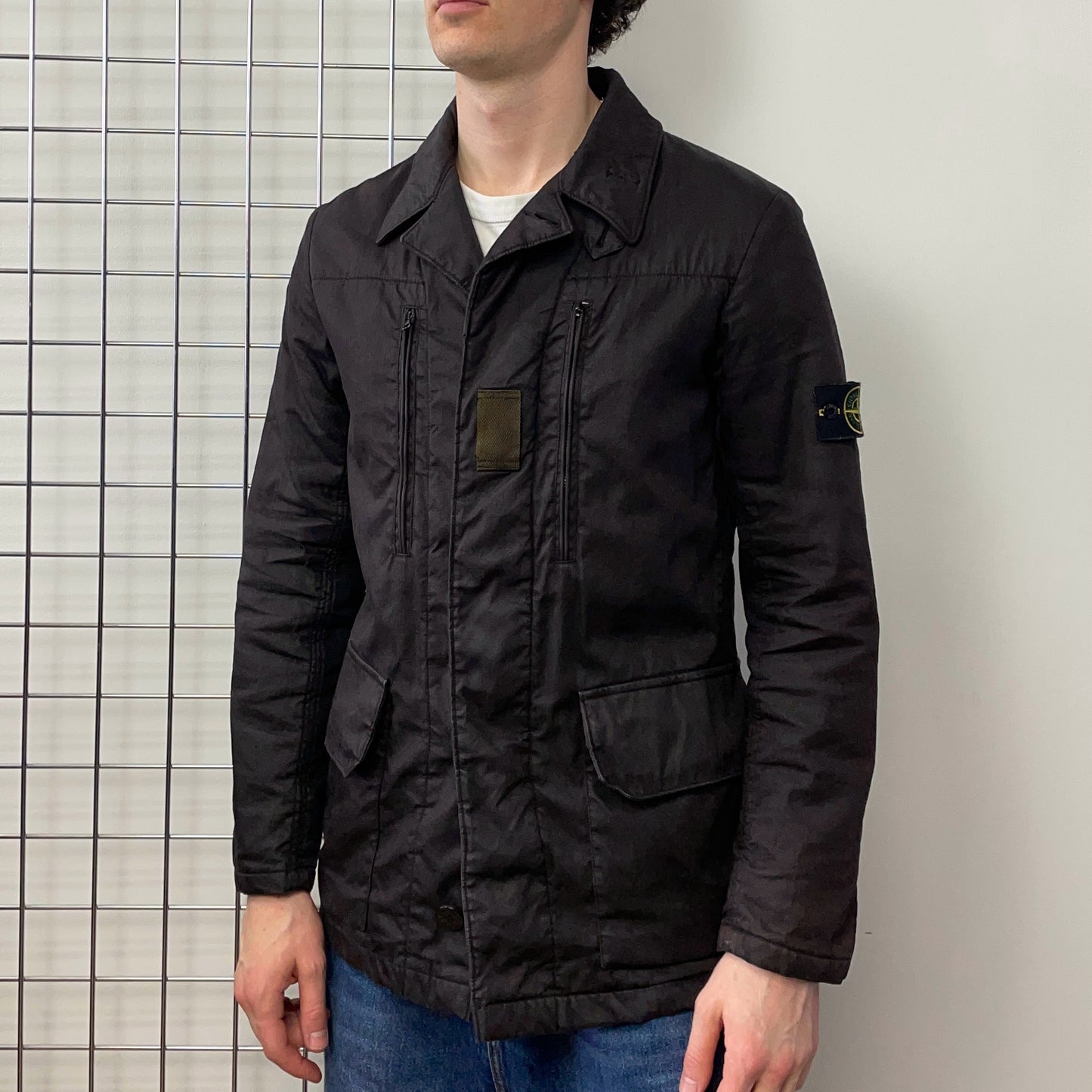 Stone Island Dark Grey AW05 Lino Flax Coated-Linen Wool-Lined Overcoat