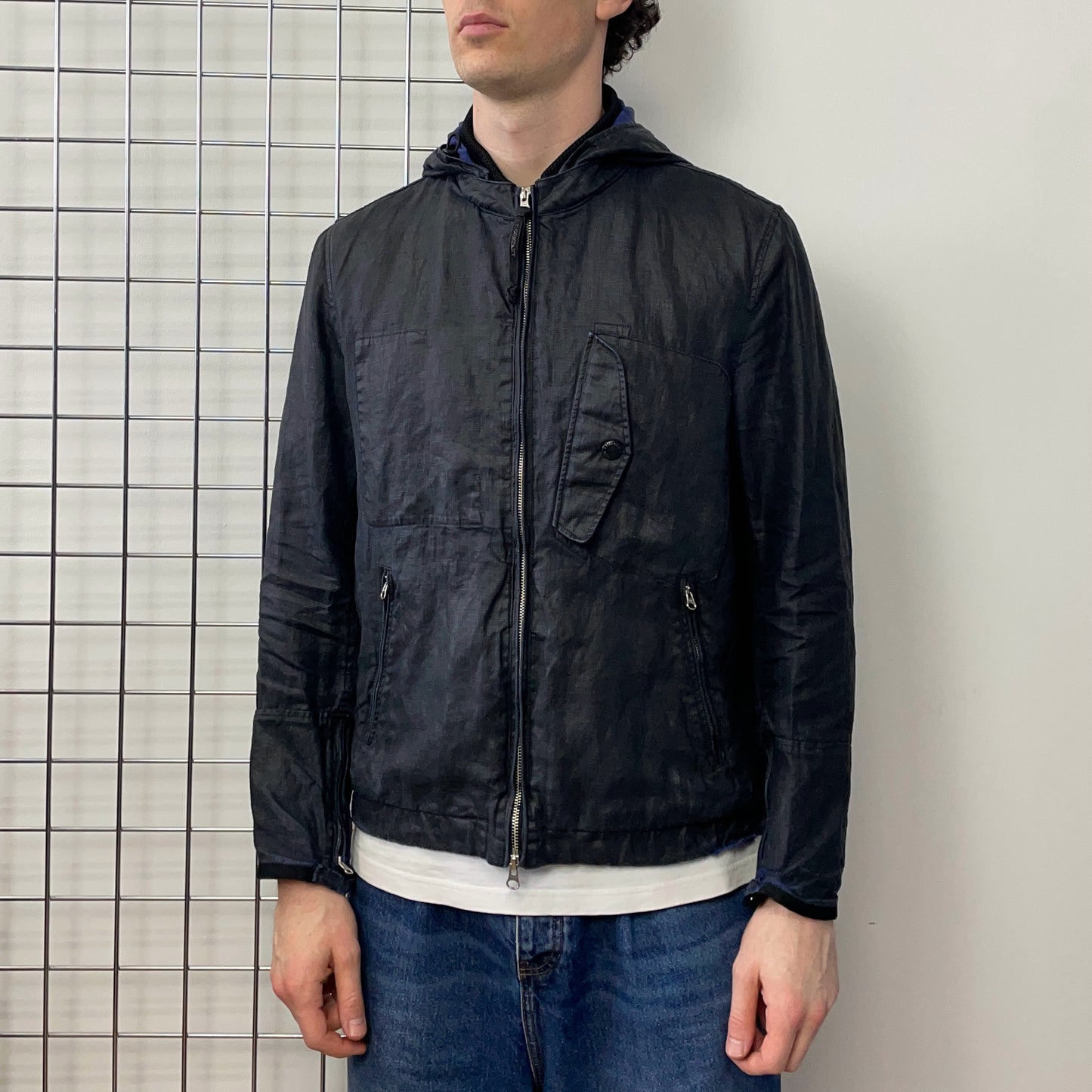 C.P. Company Black & Blue C(hi)LINO Linen Detachable Hood Goggle Jacket