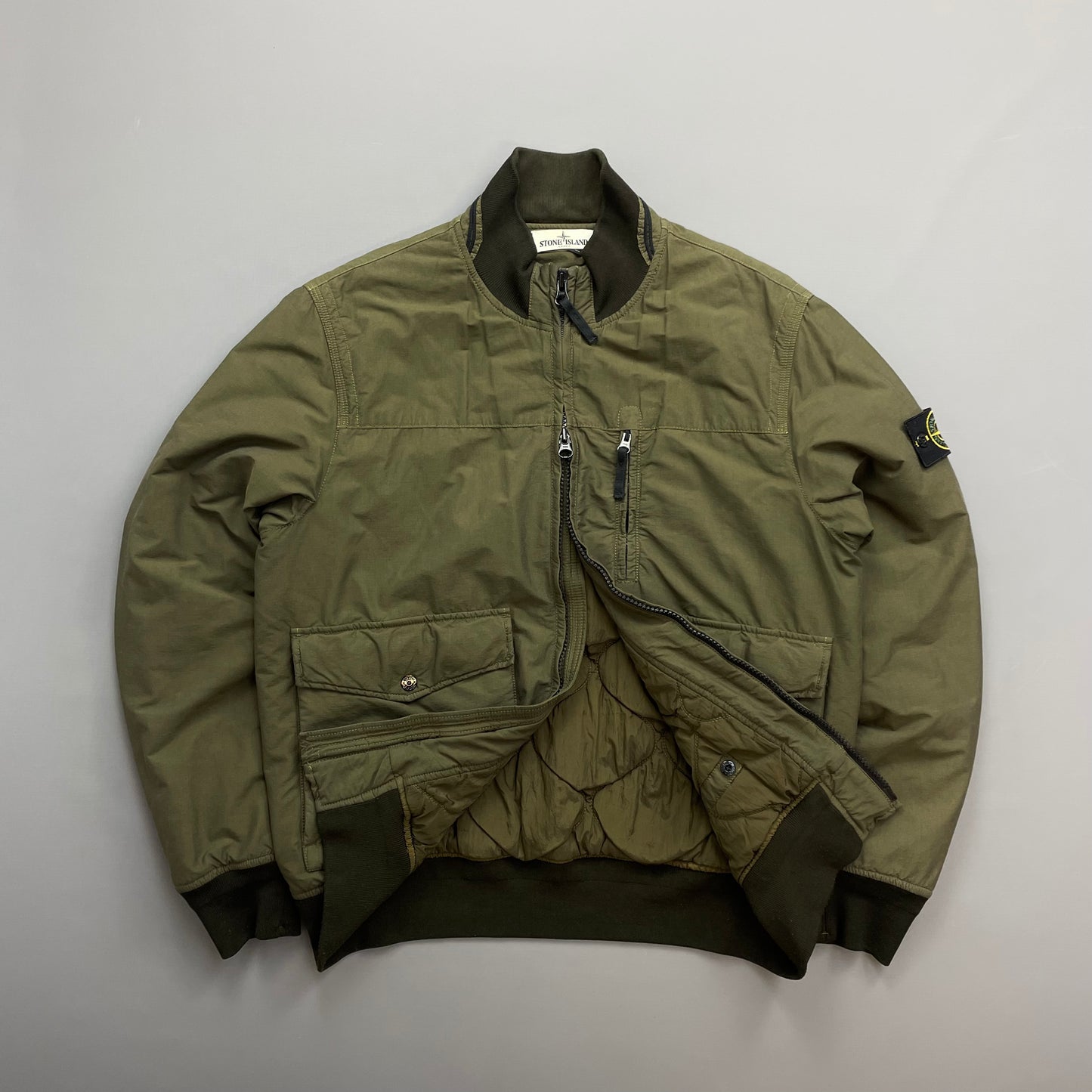 Stone Island Khaki AW13 Cotton Nylon Rip Stop Padded Bomber Jacket