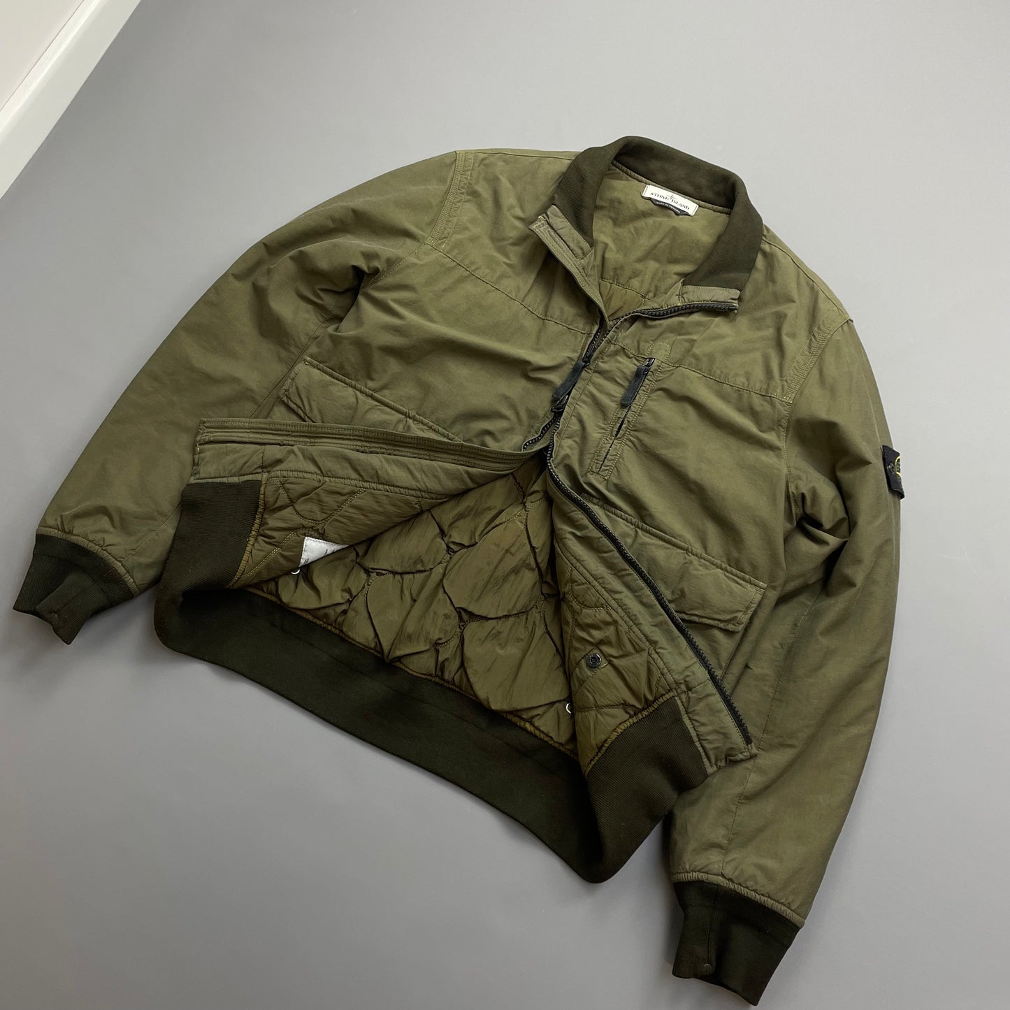 Stone Island Khaki AW13 Cotton Nylon Rip Stop Padded Bomber Jacket