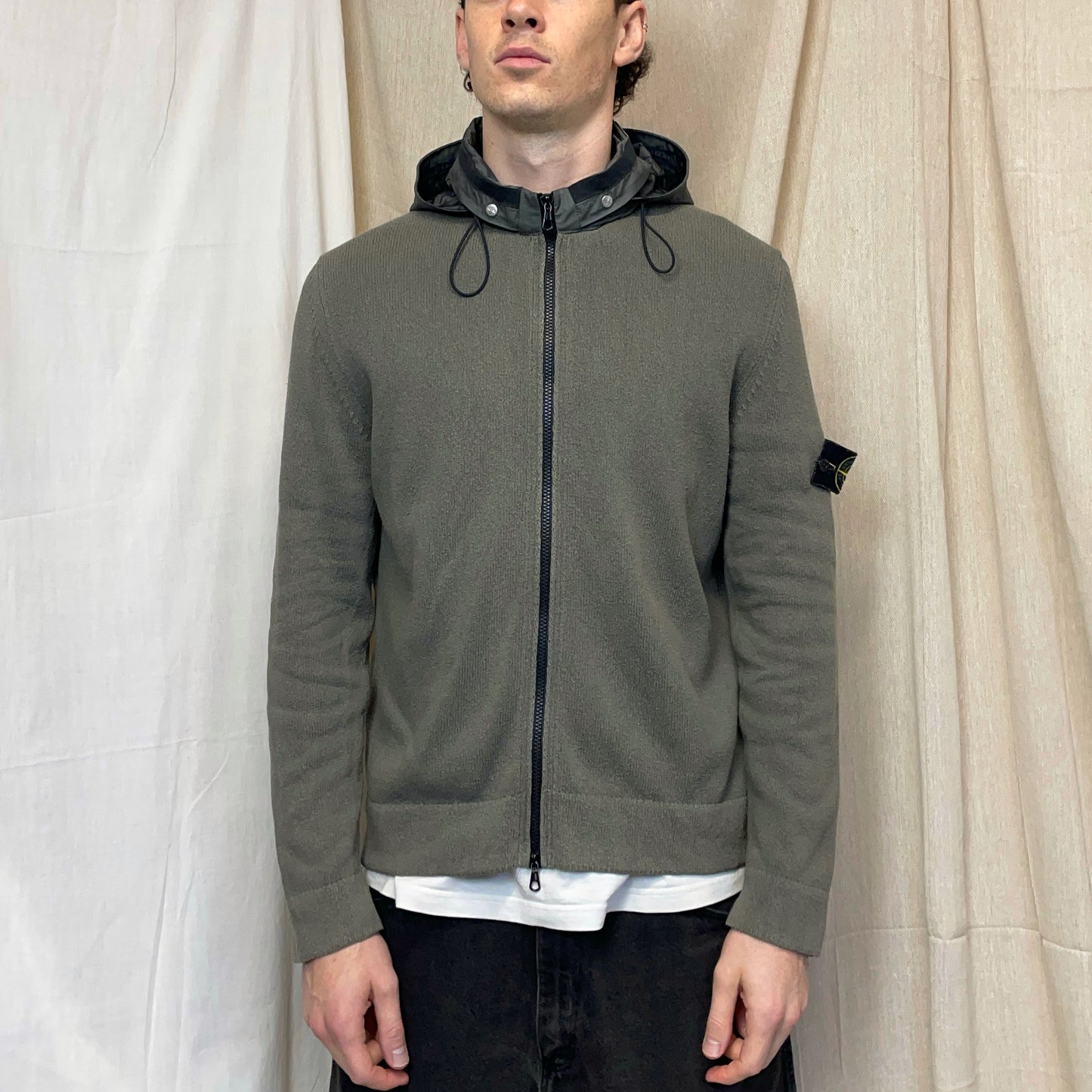 Stone Island Green SS07 David-TC Concealed Hood Knit Jacket