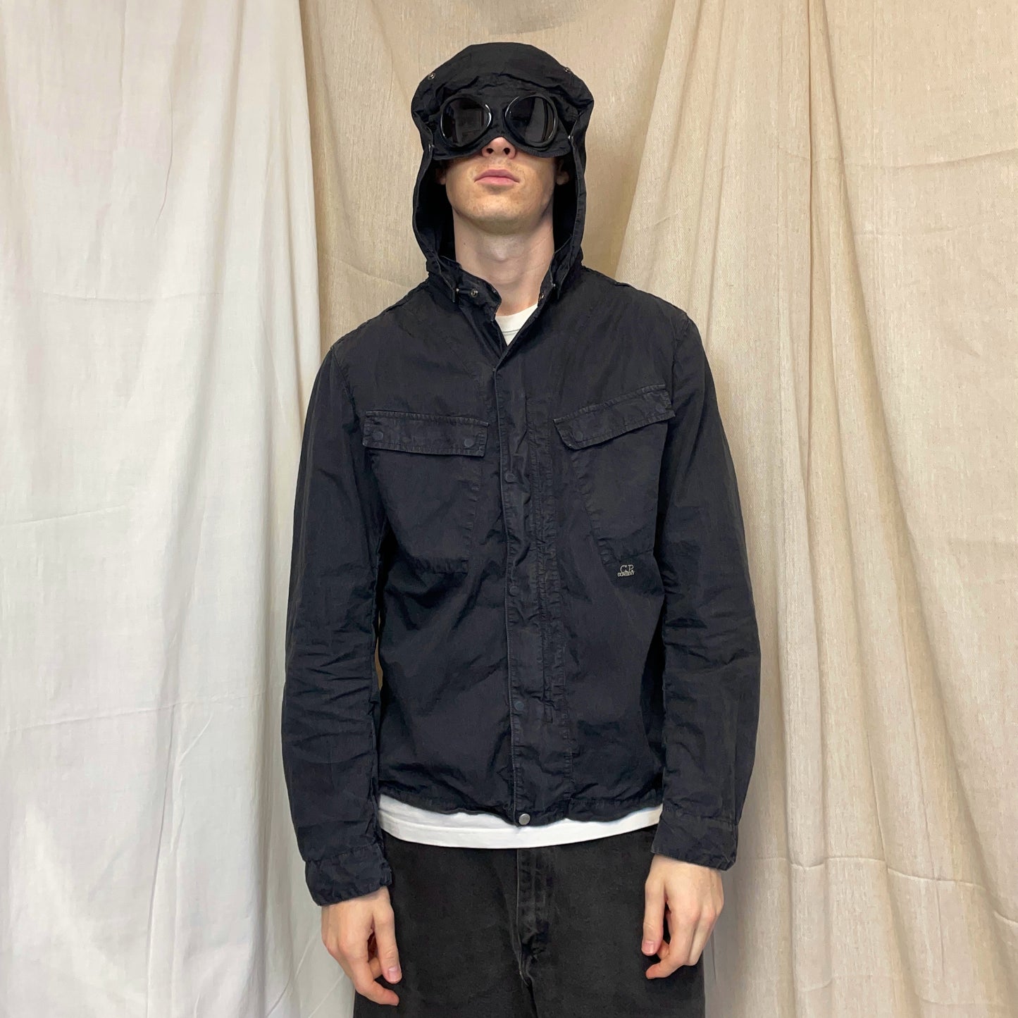 C.P. Company Black Cotton Detachable Hood Google Jacket
