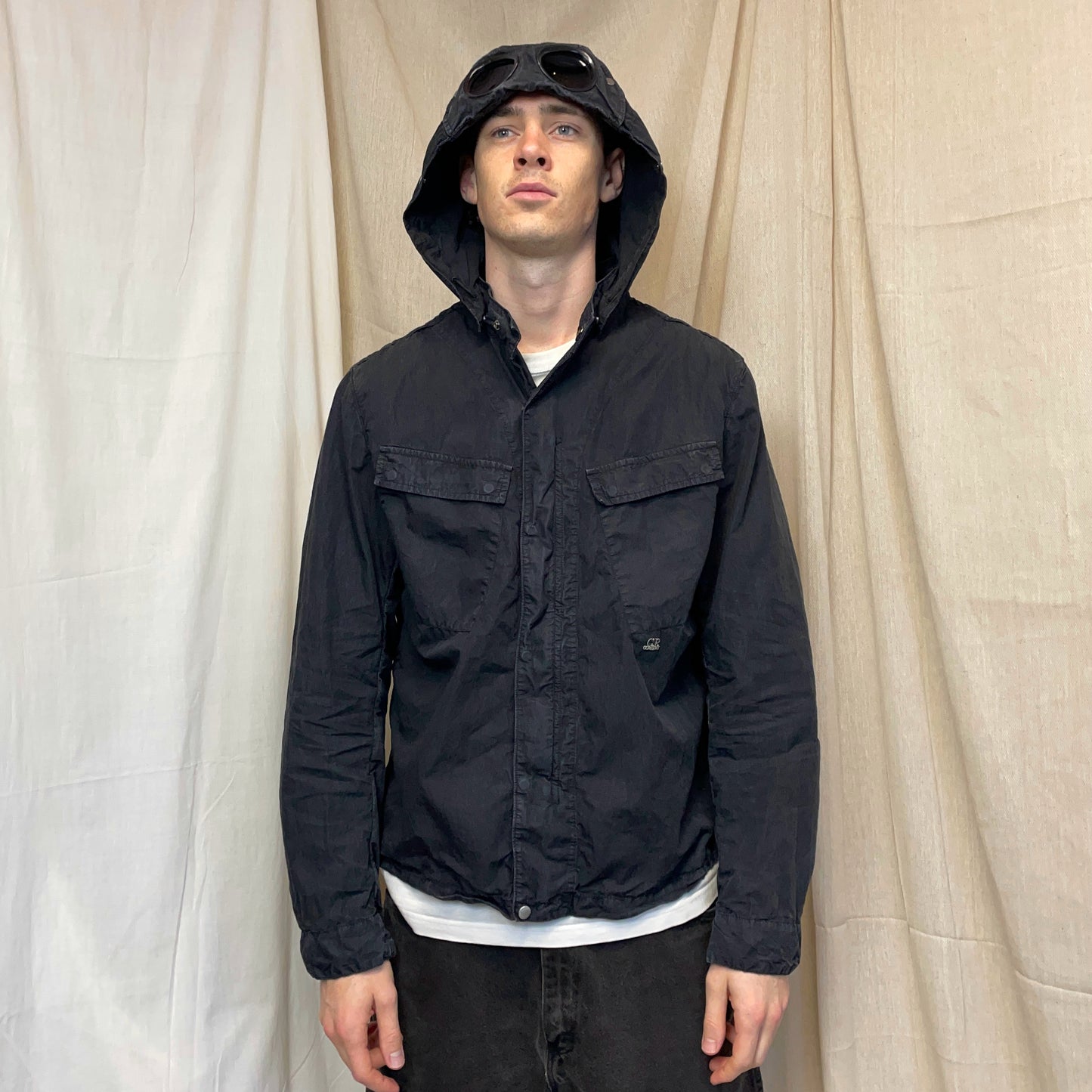 C.P. Company Black Cotton Detachable Hood Google Jacket
