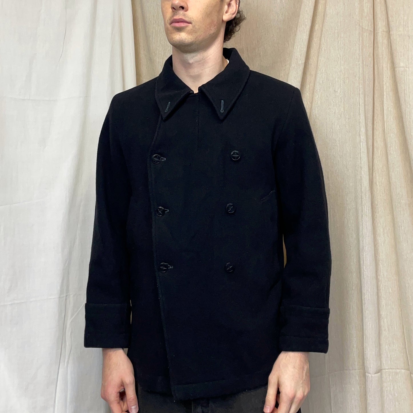 Stone Island Denims Black 00s Wool Blend Pea Coat