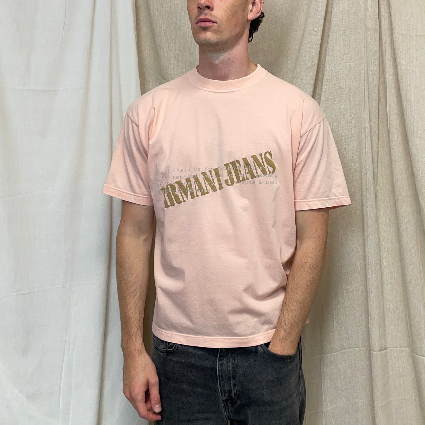 Armani Jeans Pink 90s 'Consumed & Used Aspect' Graphic Print T-Shirt