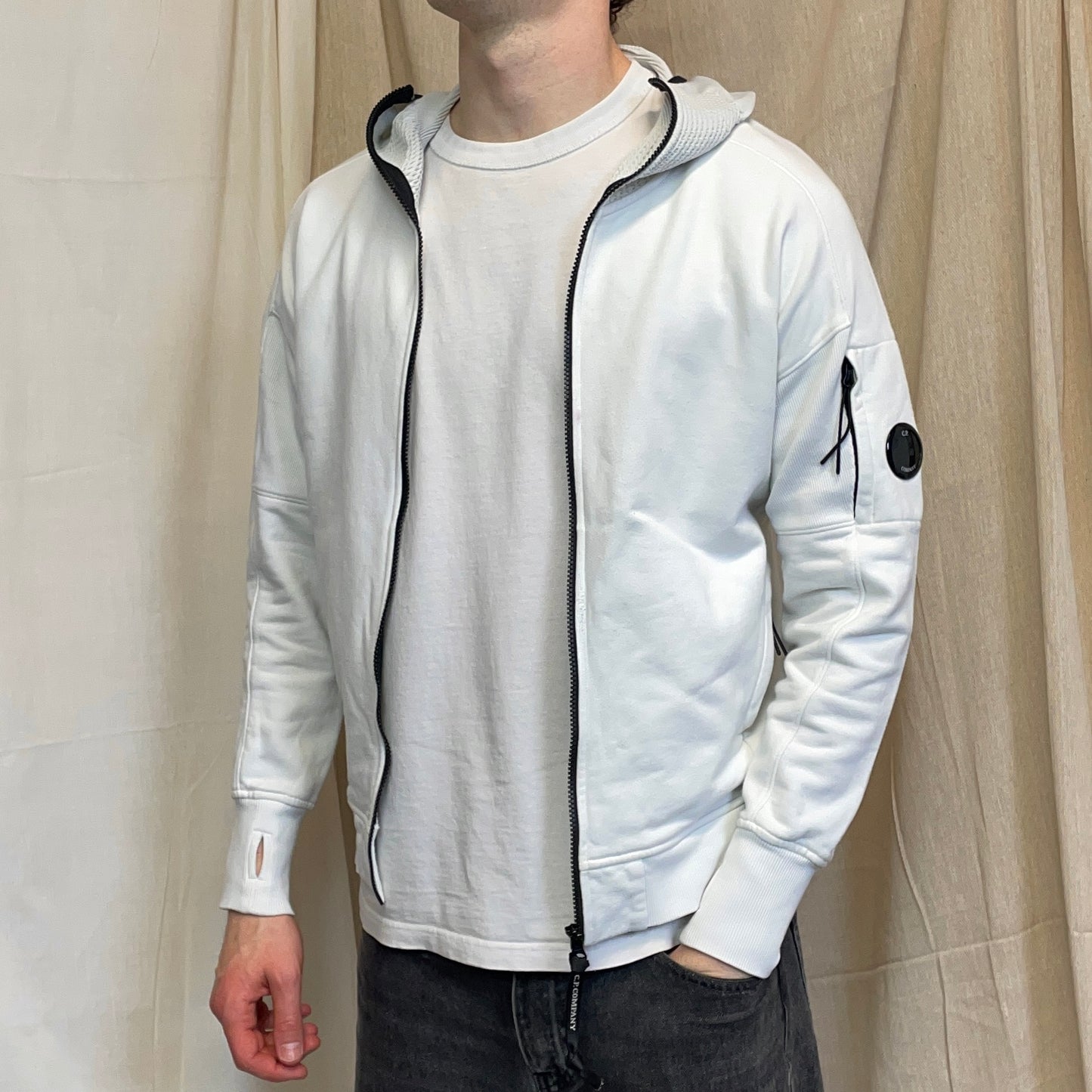 C.P. Company White Technical Balaclava Lens Hoodie
