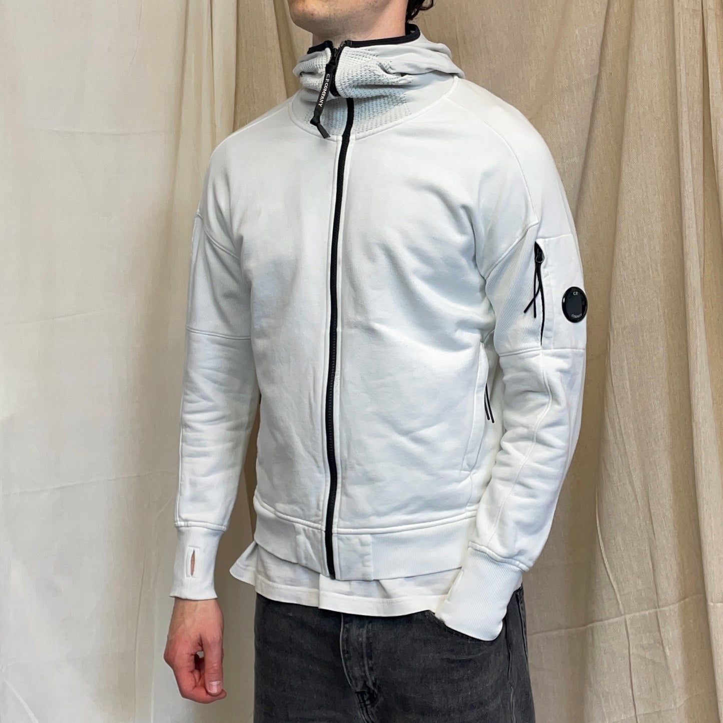 C.P. Company White Technical Balaclava Lens Hoodie