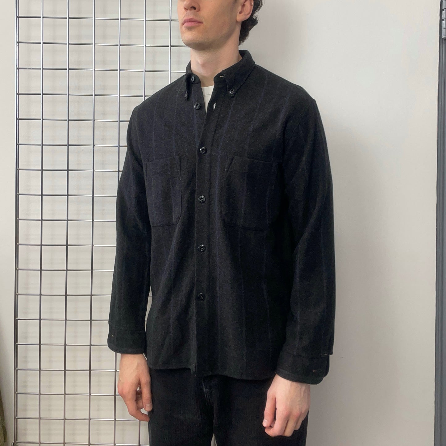 Stone Island Dark Grey AW94 Wool Contrast Stripe Shirt
