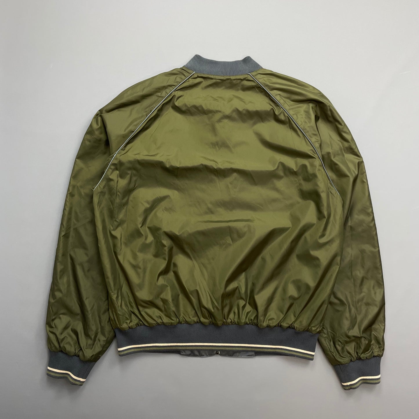 Prada Silver/Khaki Reversible 2010 Nylon Lightweight Bomber Jacket