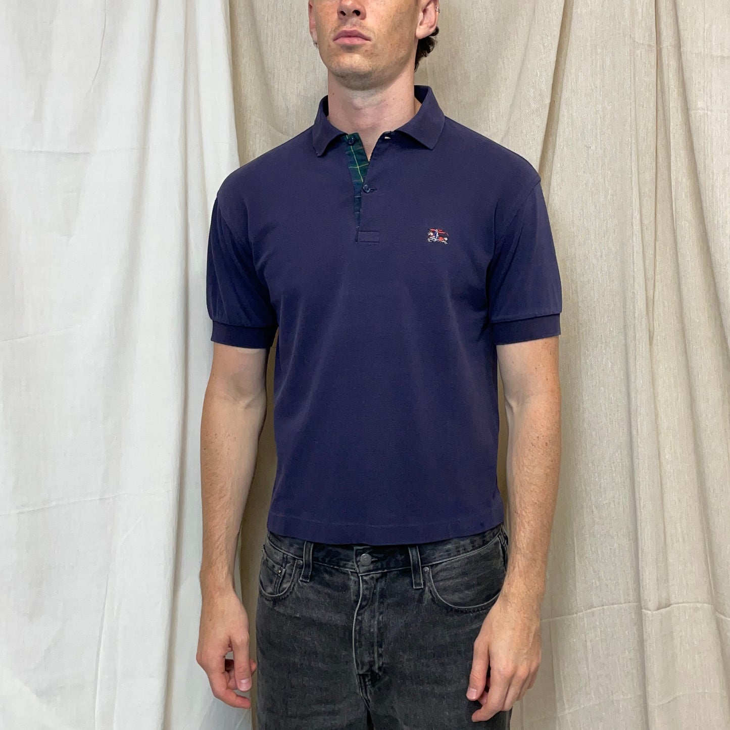 Burberrys Navy 90s Cotton Polo Shirt