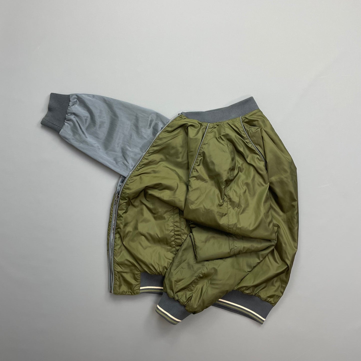 Prada Silver/Khaki Reversible 2010 Nylon Lightweight Bomber Jacket