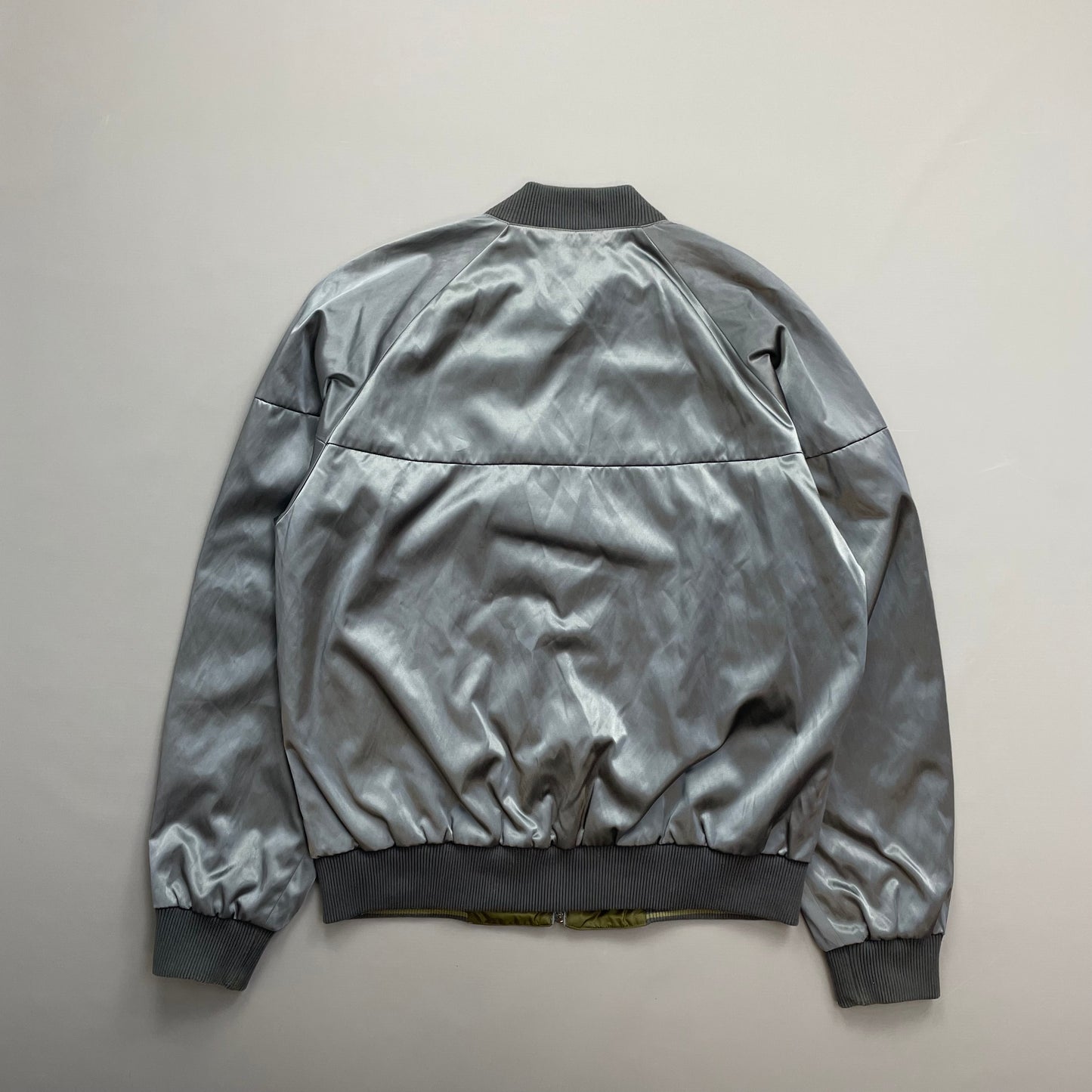 Prada Silver/Khaki Reversible 2010 Nylon Lightweight Bomber Jacket
