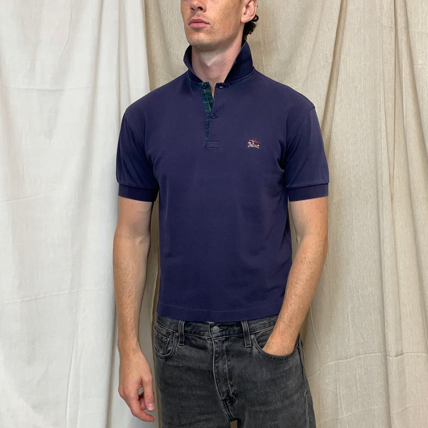 Burberrys Navy 90s Cotton Polo Shirt