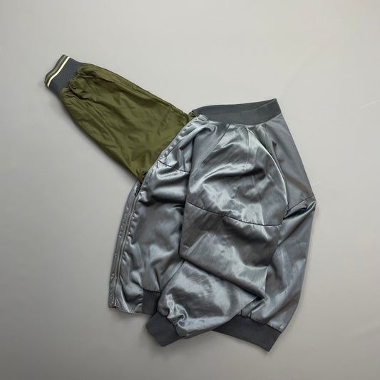 Prada Silver/Khaki Reversible 2010 Nylon Lightweight Bomber Jacket