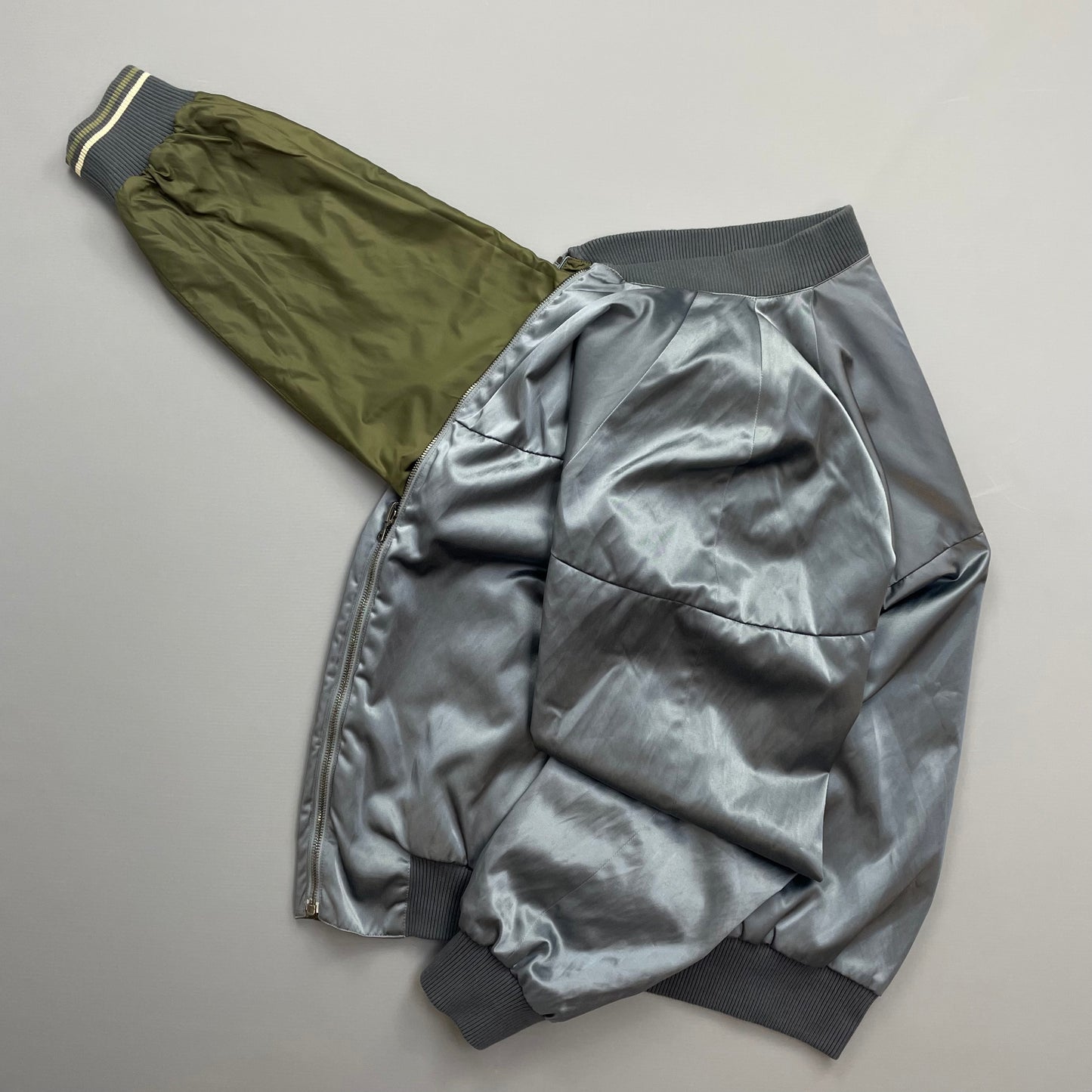 Prada Silver/Khaki Reversible 2010 Nylon Lightweight Bomber Jacket
