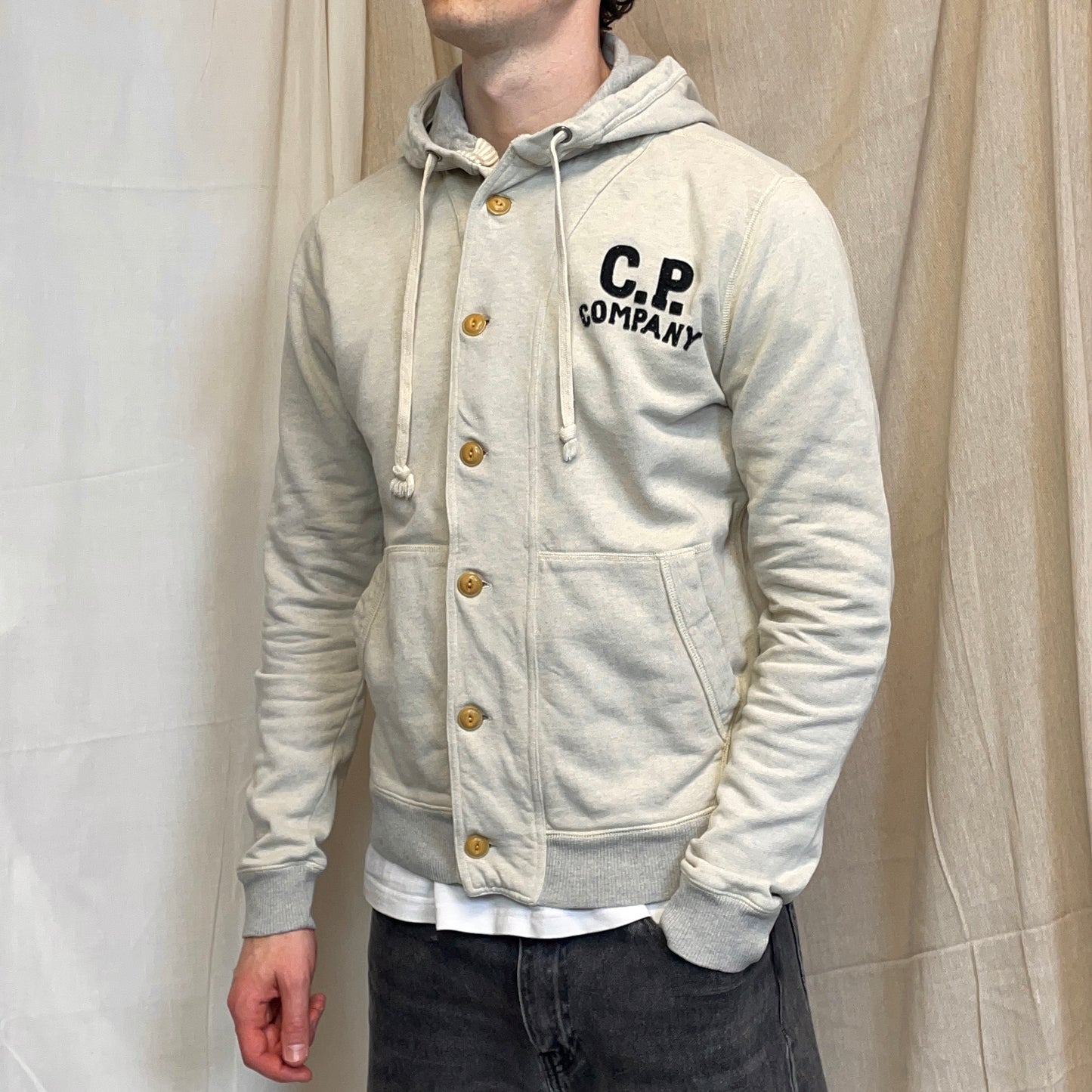 C.P. Company Grey Two-Tone Athletic Button-Up Hoodie