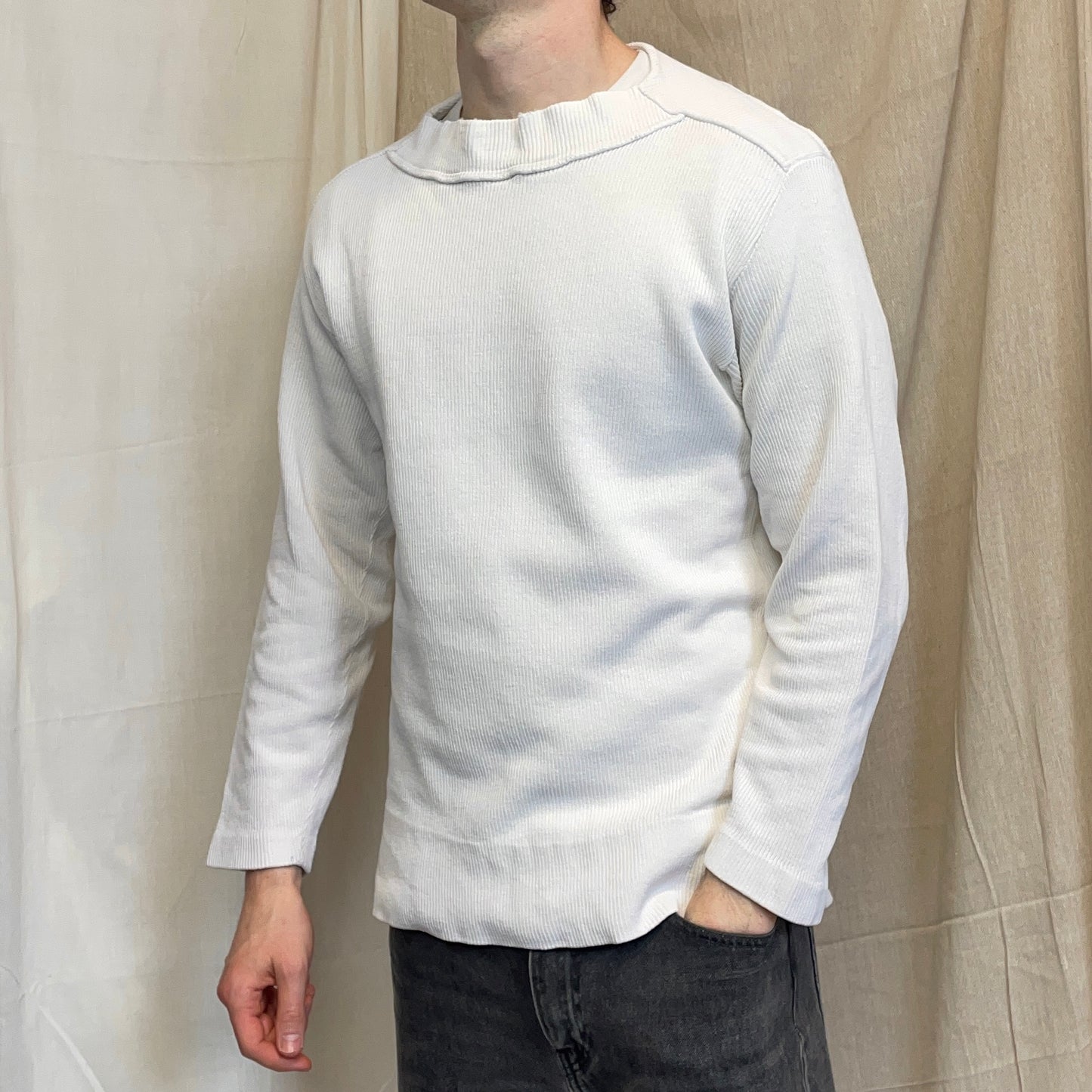 Stone Island White 80s Marina Cotton Fine-Rib Boat Neck Jumper