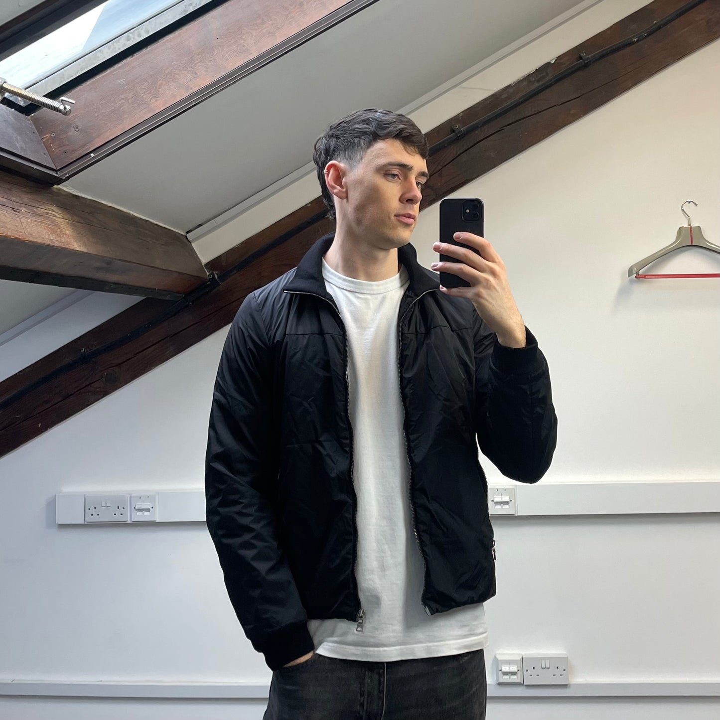 Prada Sport Black 2006 Leather Tab Nylon Padded Harrington Jacket