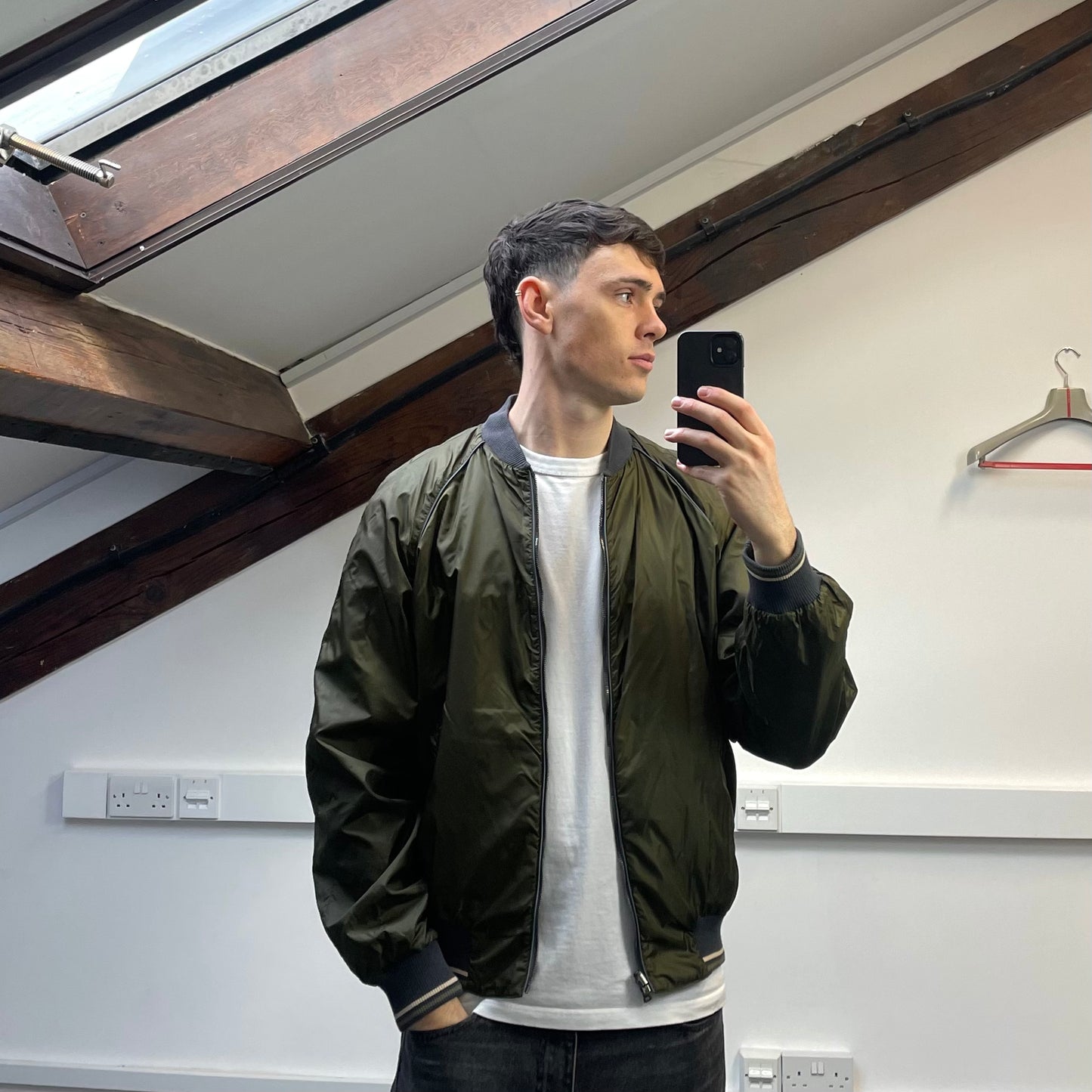 Prada Silver/Khaki Reversible 2010 Nylon Lightweight Bomber Jacket