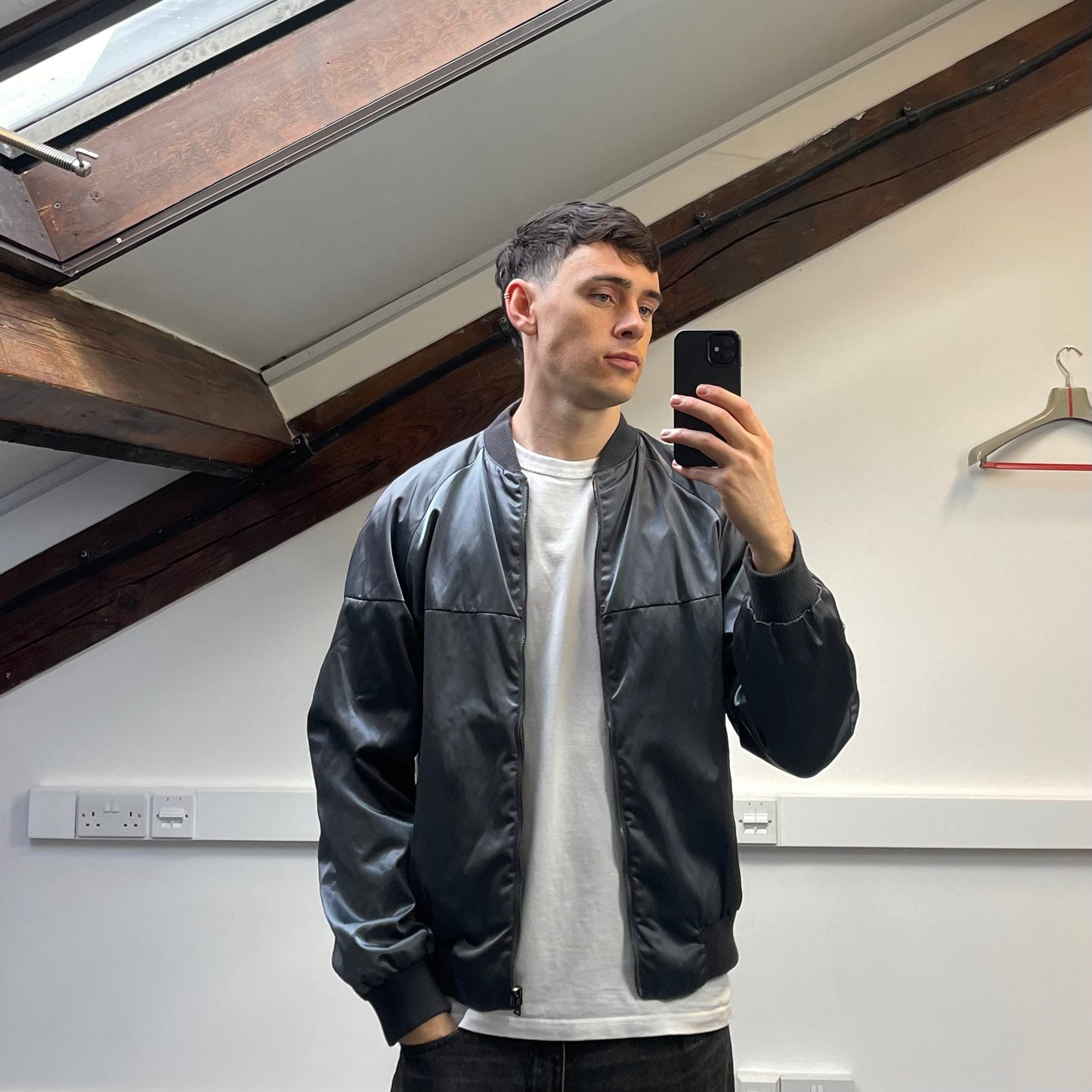 Prada Silver/Khaki Reversible 2010 Nylon Lightweight Bomber Jacket