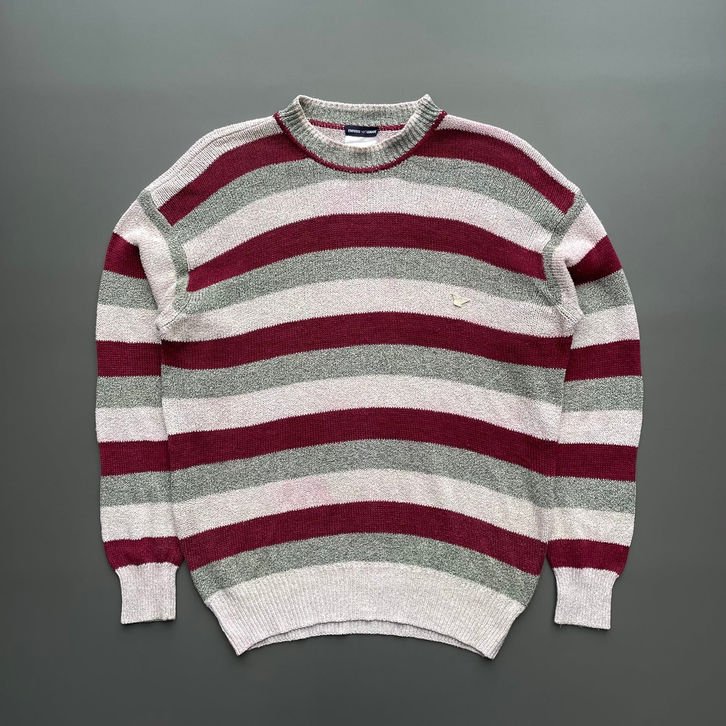 Emporio Armani Red, Grey & White 80s Knit Jumper