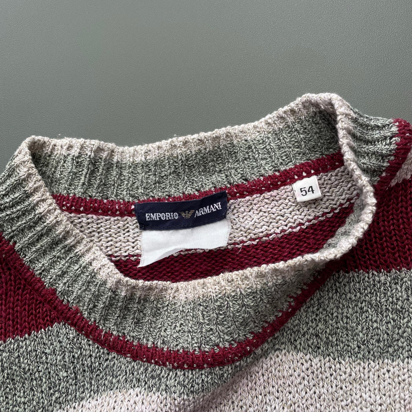 Emporio Armani Red, Grey & White 80s Knit Jumper