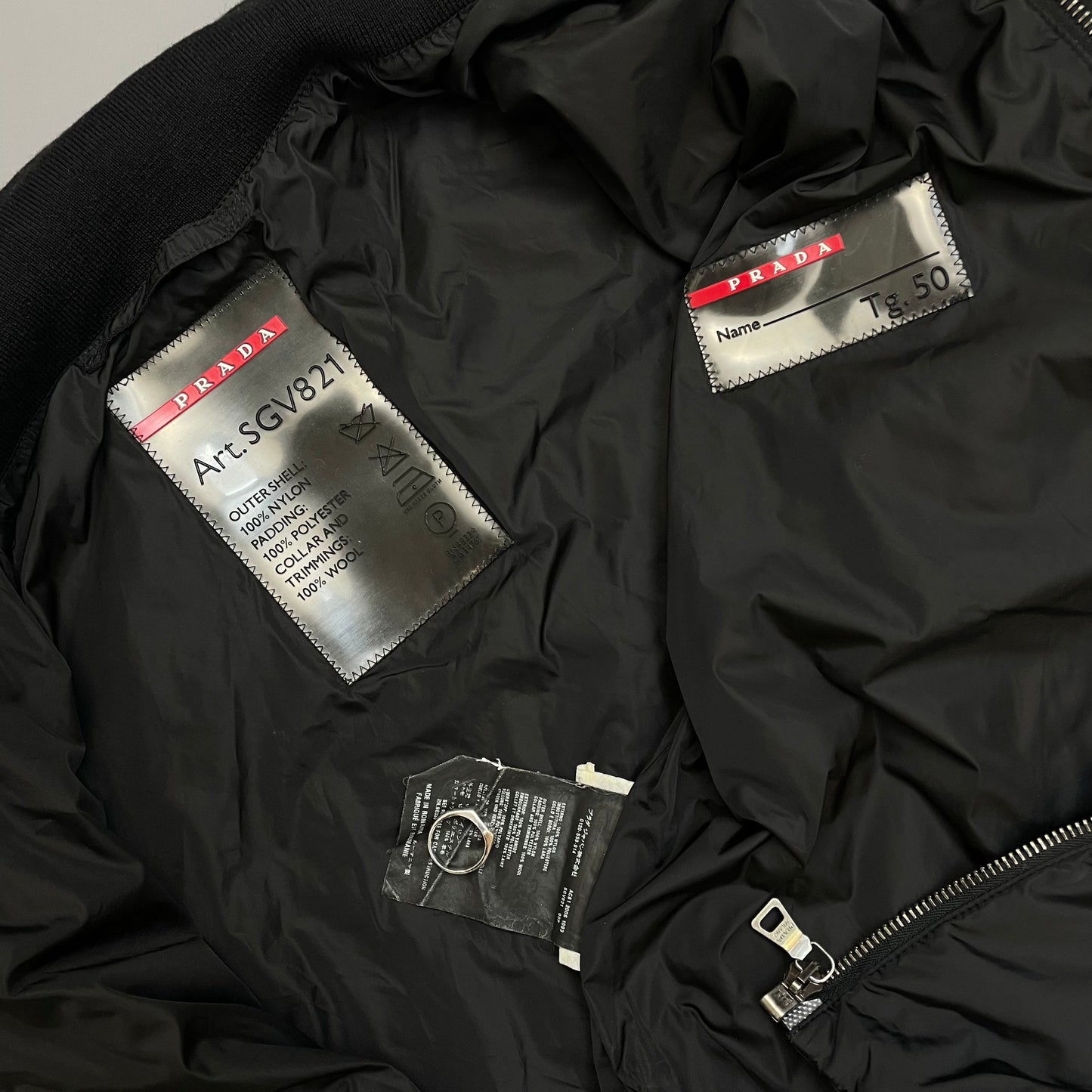 Prada Sport Black 2006 Leather Tab Nylon Padded Harrington Jacket