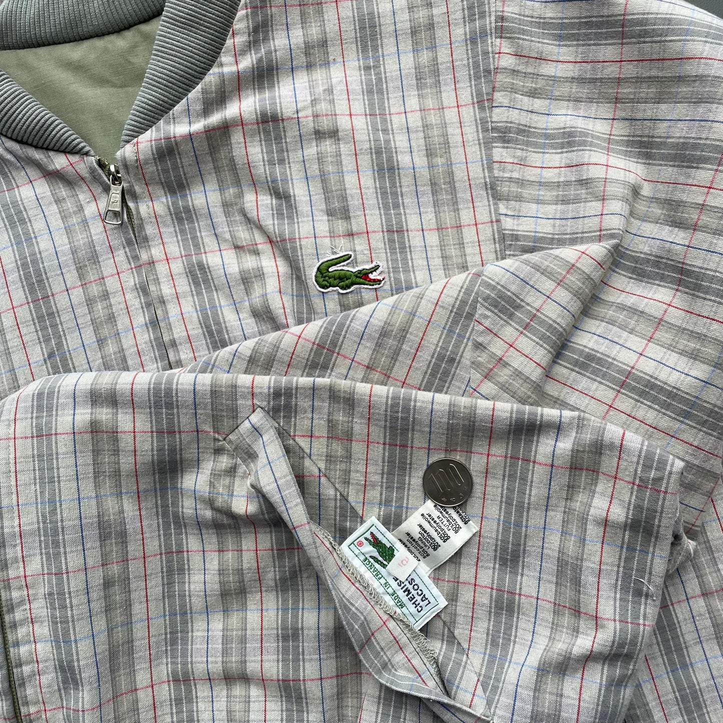 Lacoste Chemise Green & Plaid 90s Reversible Bomber Jacket