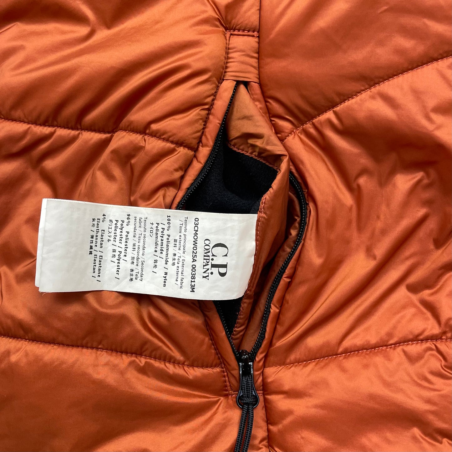 CP Company Orange Concealed Hood Padded Nylon Shell Jacket