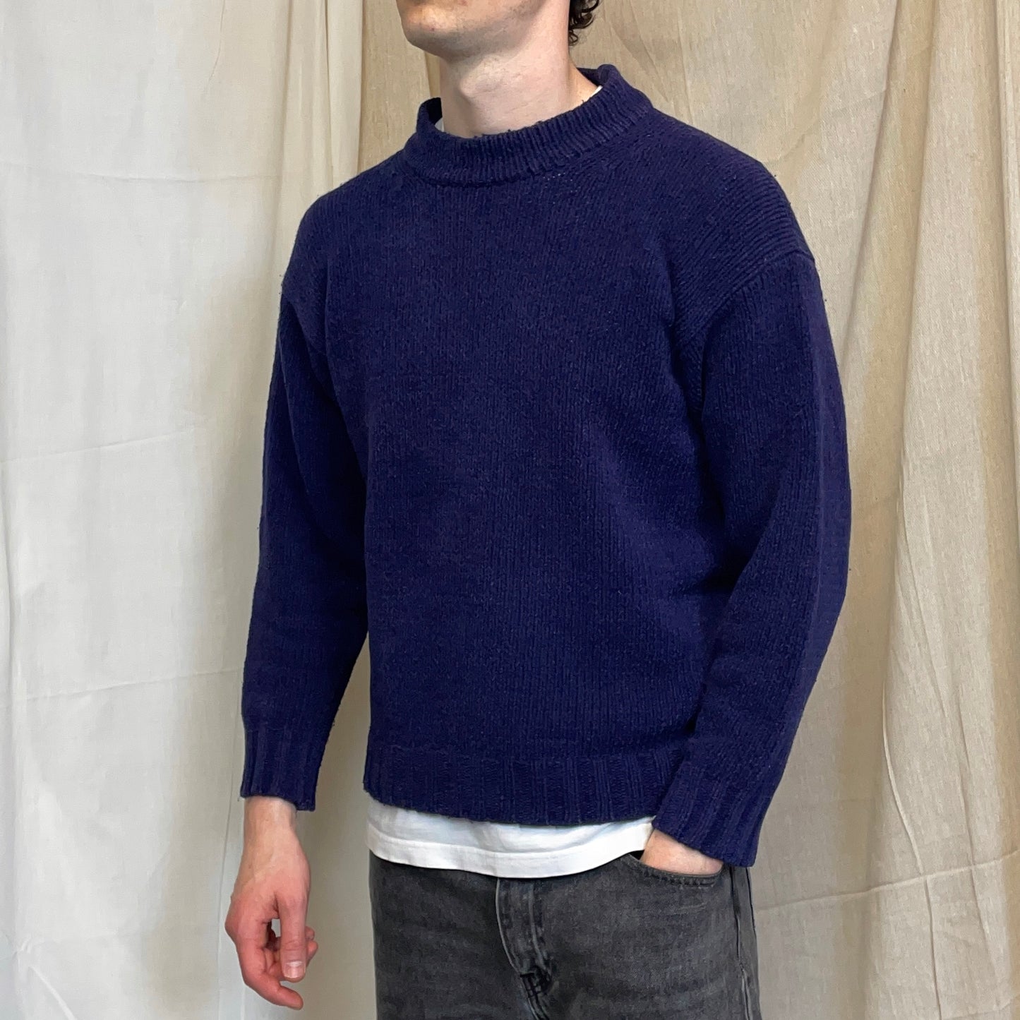Stone Island Navy AW96 Angora Wool Chunky Minimal Knit Jumper