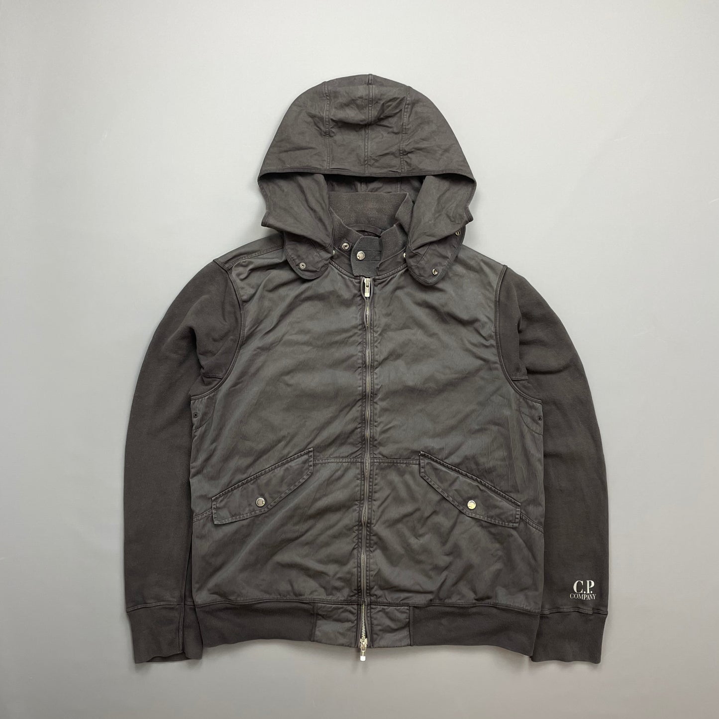 C.P. Company Grey Cotton Detachable Hood Zip-Through Jacket